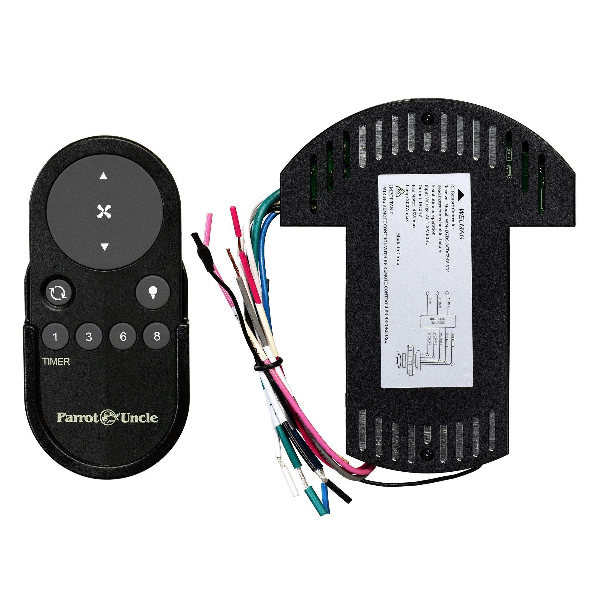 Parrot Uncle Universal Remote Control and Receiver Kit with Wall Mount Holder - Compatible with GA013, GA015, GA016 Ceiling Fans - Perfect for Home, Bedroom, and Living Room Installation