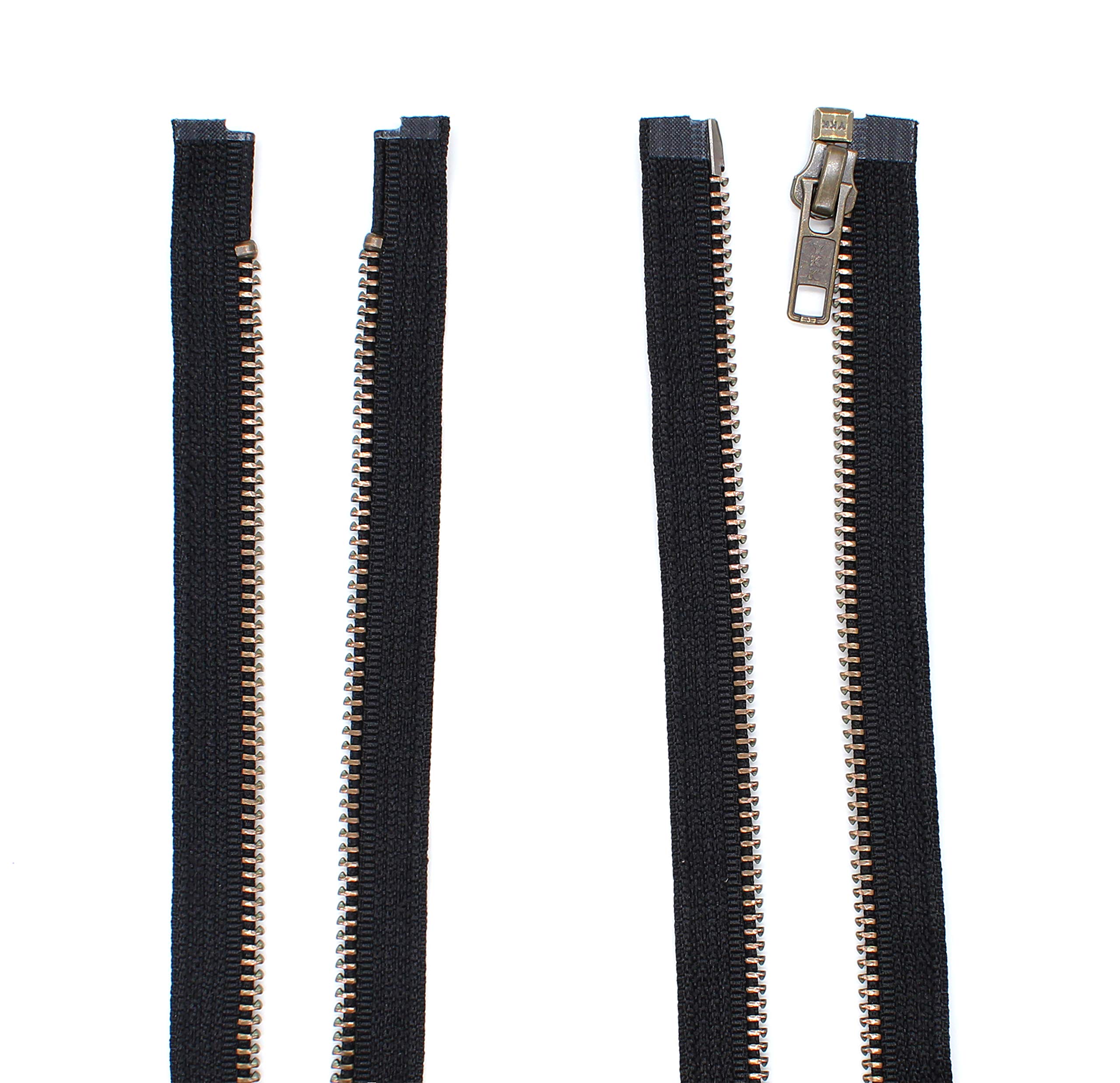 YKK #5 Antique Brass Metal Teeth Separating Jacket Zippers - 35 Inches Black - Made in USA (Pack of 2) - Perfect for DIY Jacket Repairs, Leather Crafts & Heavy Duty Outerwear Projects