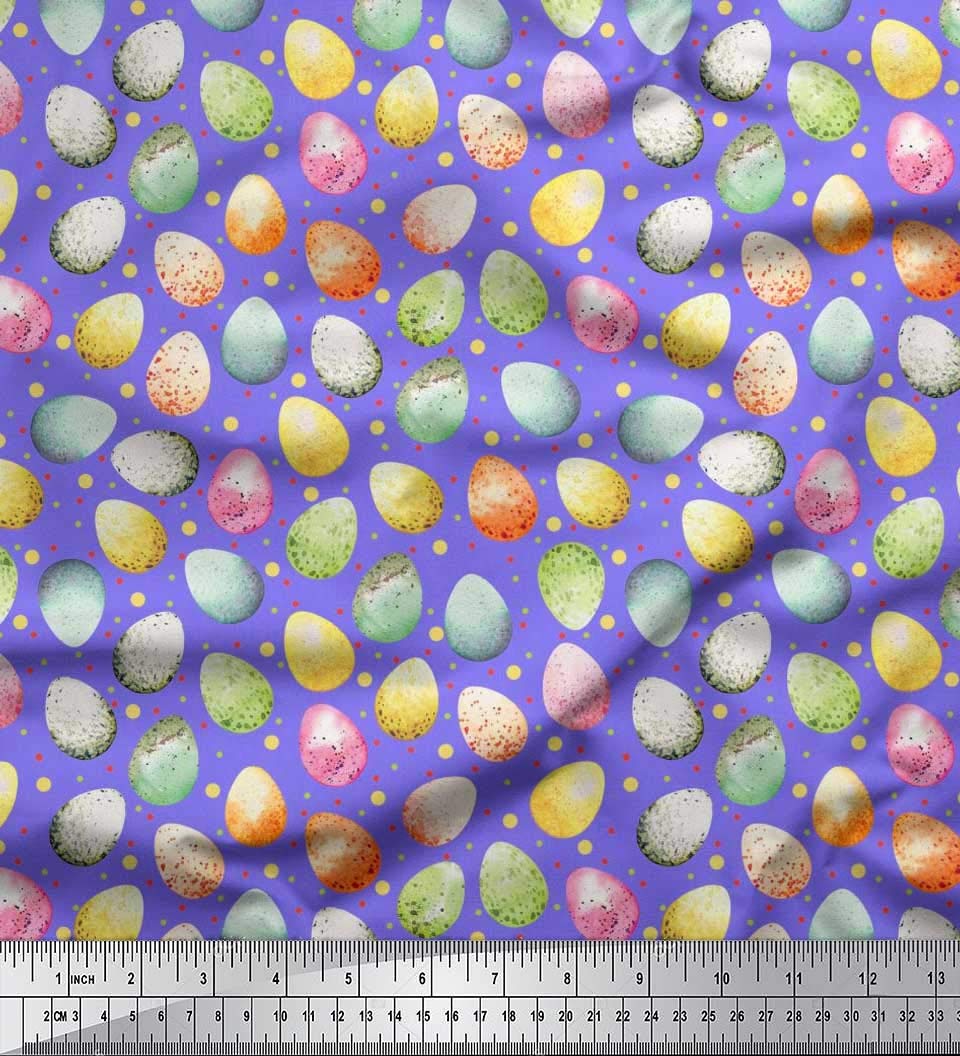 Soimoi 100% Polyester Georgette Fabric by The Yard - 42 Inch Wide Purple Easter Egg Print Textile - Lightweight & Flowy for Dresses, Scarves, Curtains - Perfect for Easter Decorations & Spring DIY Crafts