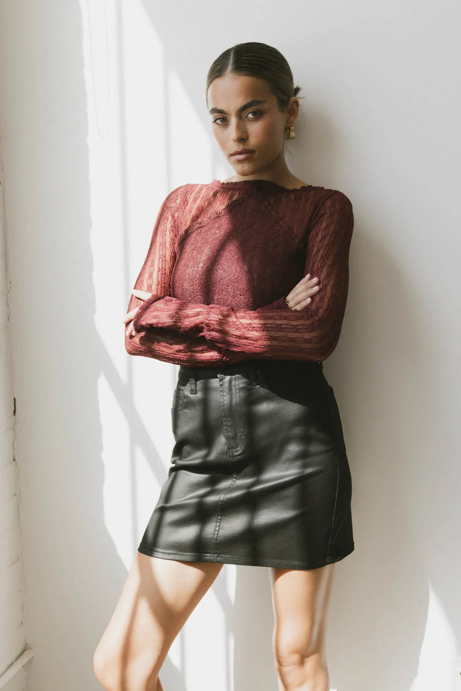 Linnea Lace Top in Burgundy - Elegant Women's Blouse for Parties & Date Nights - FINAL SALE