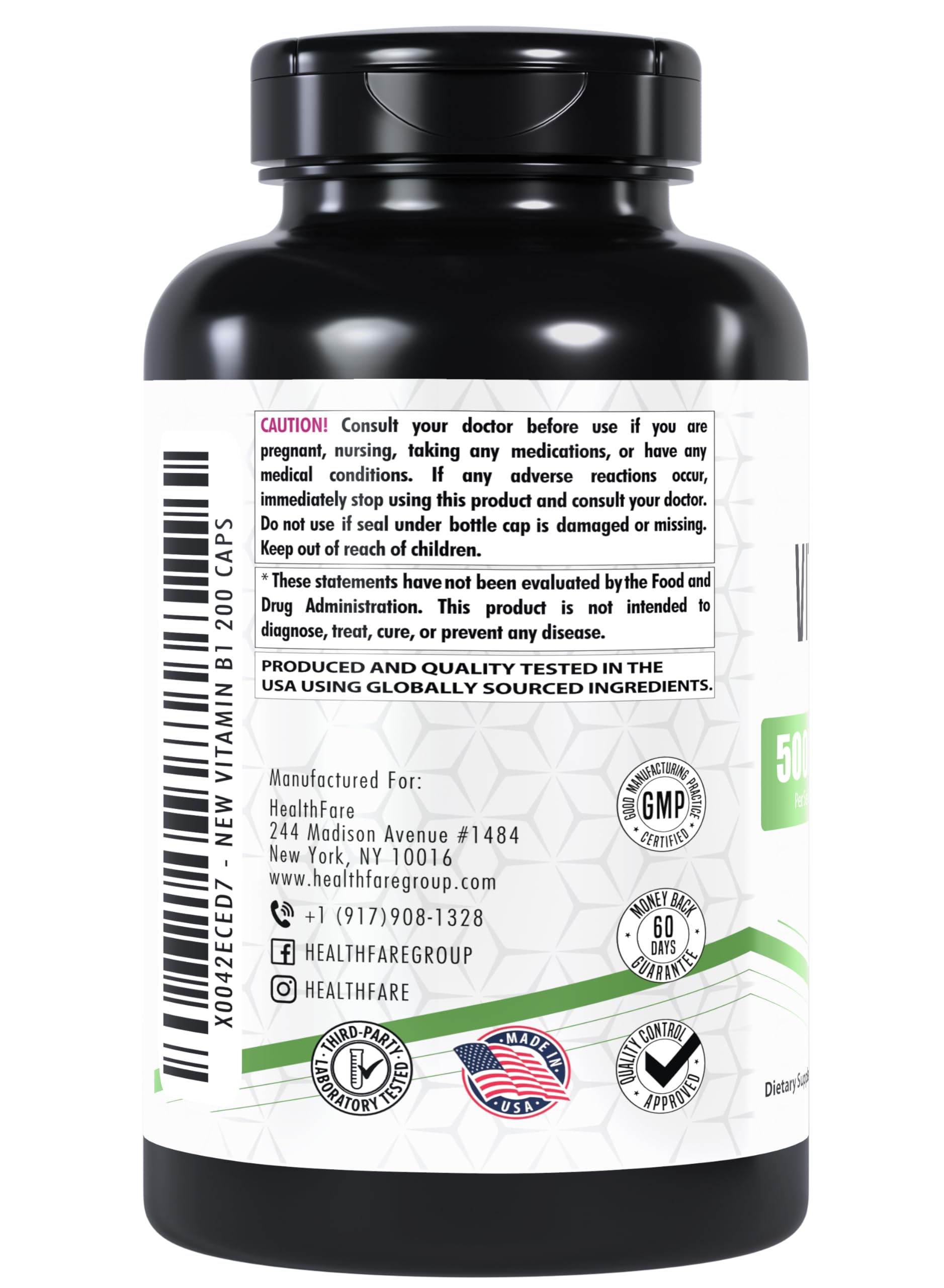 Vitamin B1 500mg | 200 Vegetarian Capsules | Thiamine Mononitrate Supplement | Supports Energy, Metabolism & Nervous System Health | Non-GMO, Gluten-Free | For Daily Wellness & Fatigue Relief
