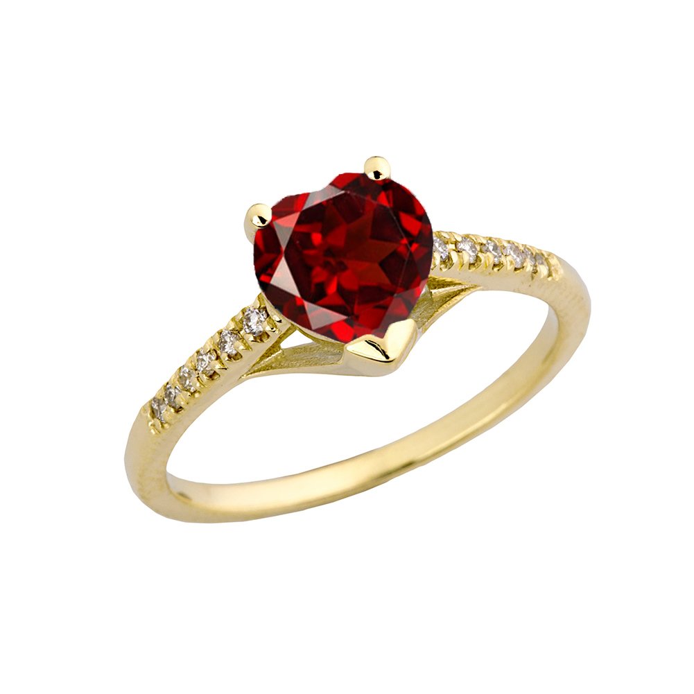 14K Yellow Gold Diamond Solitaire Garnet Heart Ring for Engagement, Proposal, Anniversary & Valentine's Day Gift - Elegant Jewelry for Women & Brides