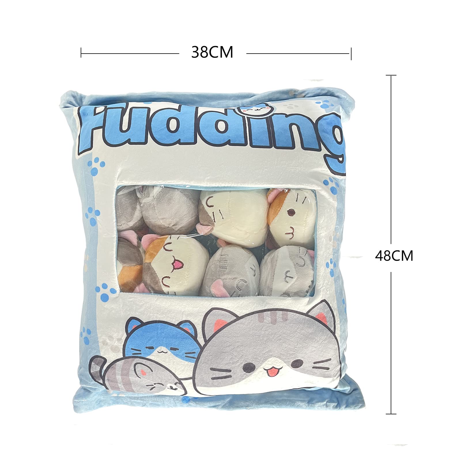 1Bag Mini Pudding Throw Pillow - Cute Snack Shaped Stuffed Animal Pillow, Kitty Cat Plush Toy for Teens, Girls & Boys | Perfect for Bedroom Decor, Sofa Cushion, and Kawaii Gifts