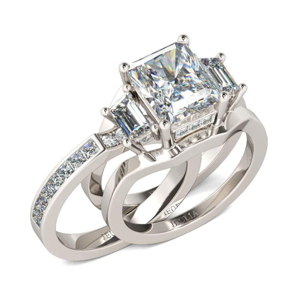 Jeulia 5 Carat Three Stone Engagement Ring Set - Sterling Silver Cubic Zirconia Wedding Band with Side Stones, Interchangeable Bridal Promise Rings for Women - Perfect for Proposals, Anniversaries & Special Occasions - Includes Jewelry Gift Box