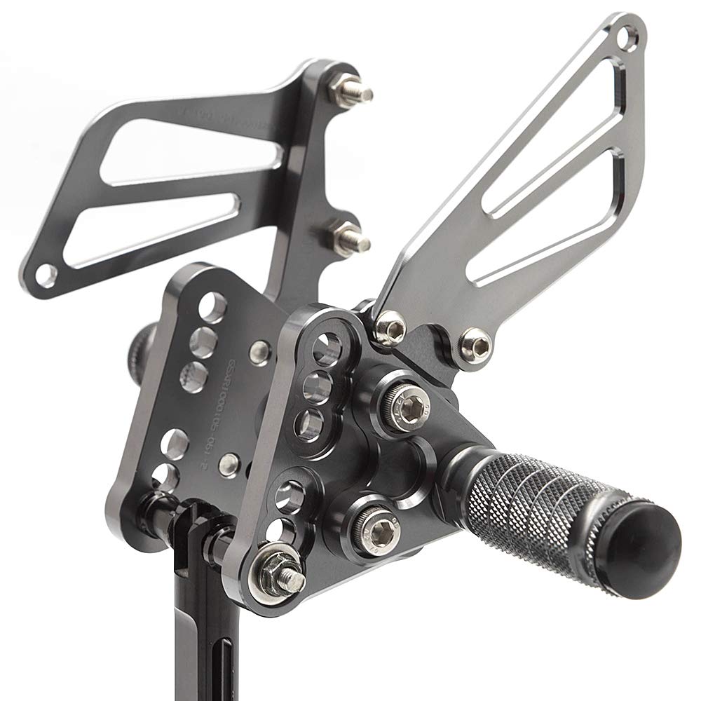 Adjustable CNC GSXR1000 05-06 Motorcycle Rearset Foot Pegs - Fully Customizable Footrests for Suzuki GSX-R1000 (2005-2006) - Lightweight Gray Foot Boards for Racing & Street Riding