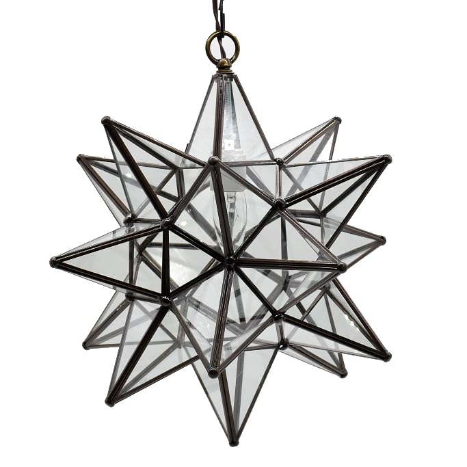 15 Inch Clear Glass Star Pendant Light - Modern Ceiling Lighting Fixture for Bedroom, Nursery, Living Room & Home Decor