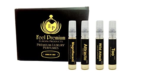 Europa 4-Piece Men's Pocket Perfume Set - Long Lasting Travel Size Fragrances with Musk, Woody, Fresh & Citrus Scents - Perfect Gift for Him - Great for Office, Dating & Travel