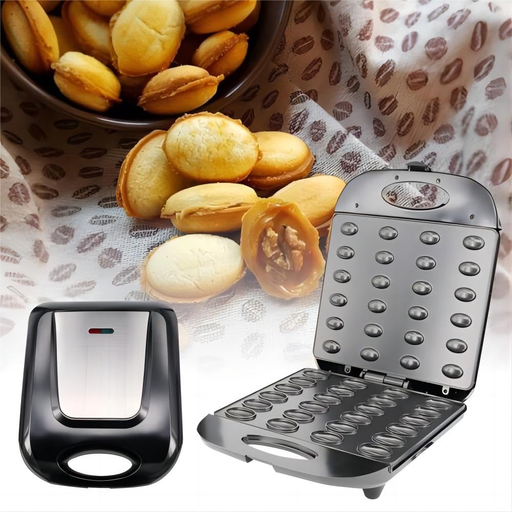 Electric Walnut Cookie Maker 24 Holes - Mini Nut Waffle Bread Machine & Sandwich Iron - Perfect for Breakfast, Baking, and Toasting - Ideal for Home, Kitchen, and Party Snacks