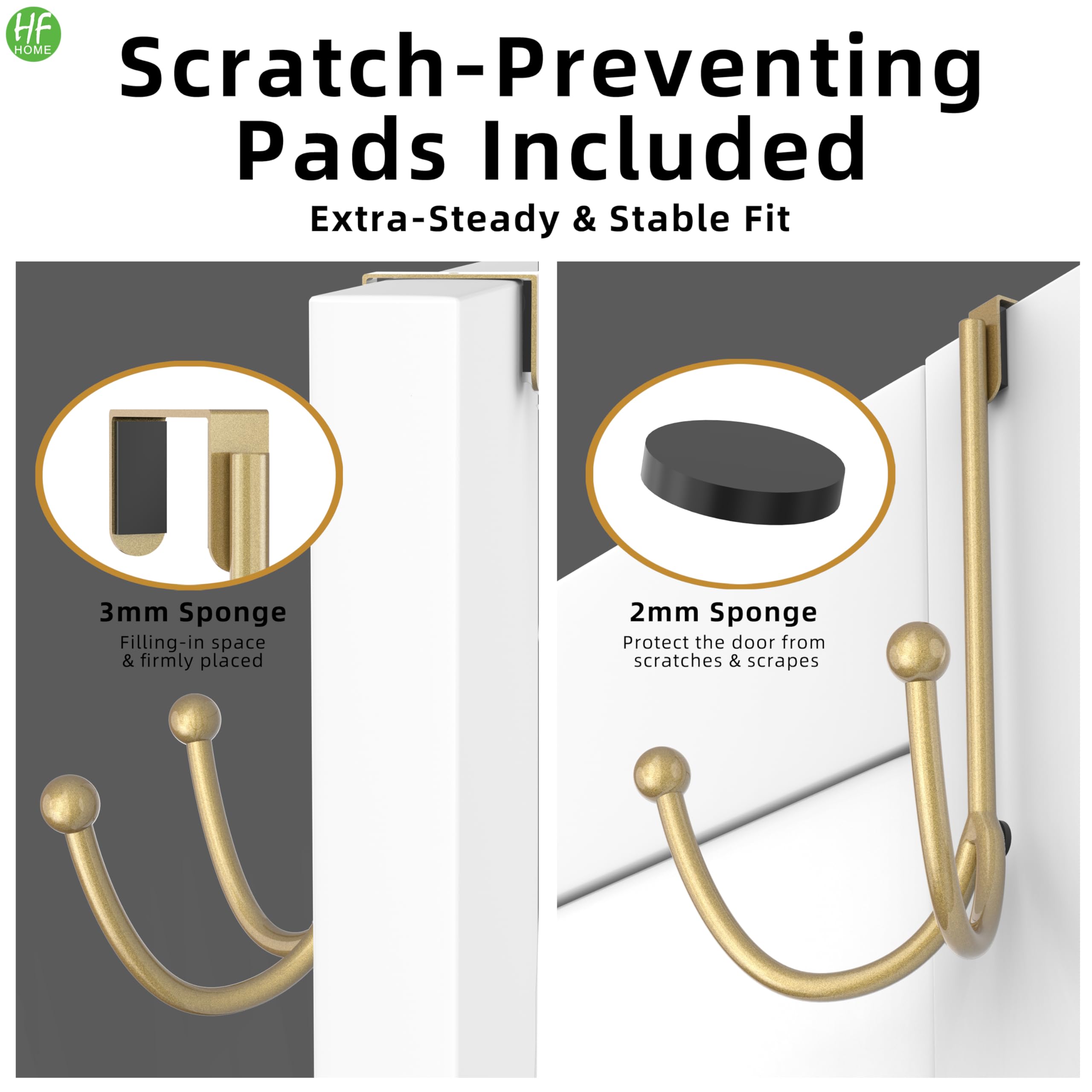 HFHOME 2-Pack Over The Door Double Hanger Hooks - Heavy Duty Metal Twin Hooks Organizer for Coats, Hats, Robes & Towels - Gold Finish - Perfect for Bedroom, Bathroom & Closet Organization