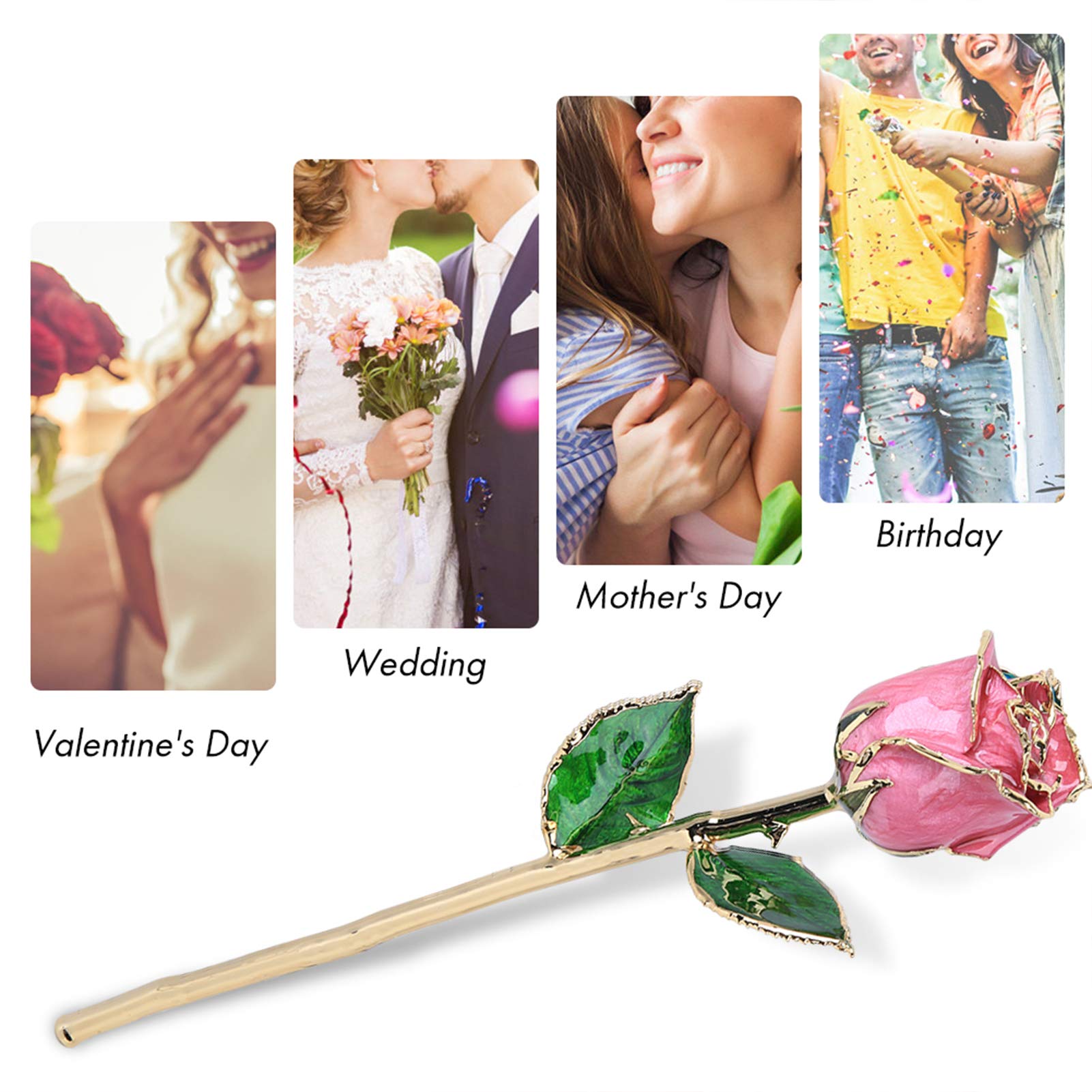 24K Gold-Plated Preserved Rose Flower Gift - Handmade Artificial Rose with Green Leaf & Base - Perfect for Wedding Decor, Mother's Day, Anniversary & Romantic Occasions