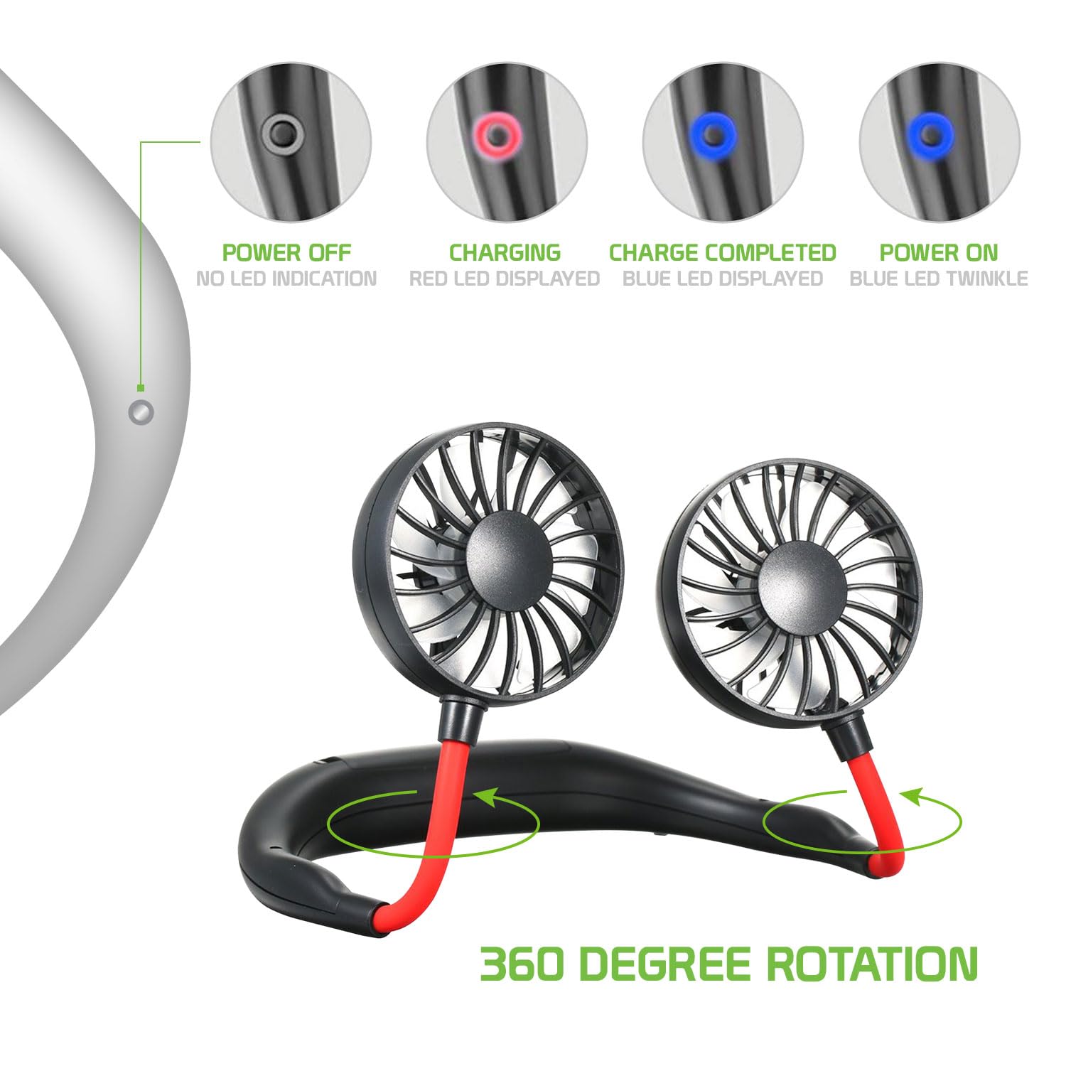 Cellet Hands-Free Portable Neck Fan - Rechargeable USB Mini Fan with Double-Side Cooling for Outdoor, Travel, Office & Gym (White)