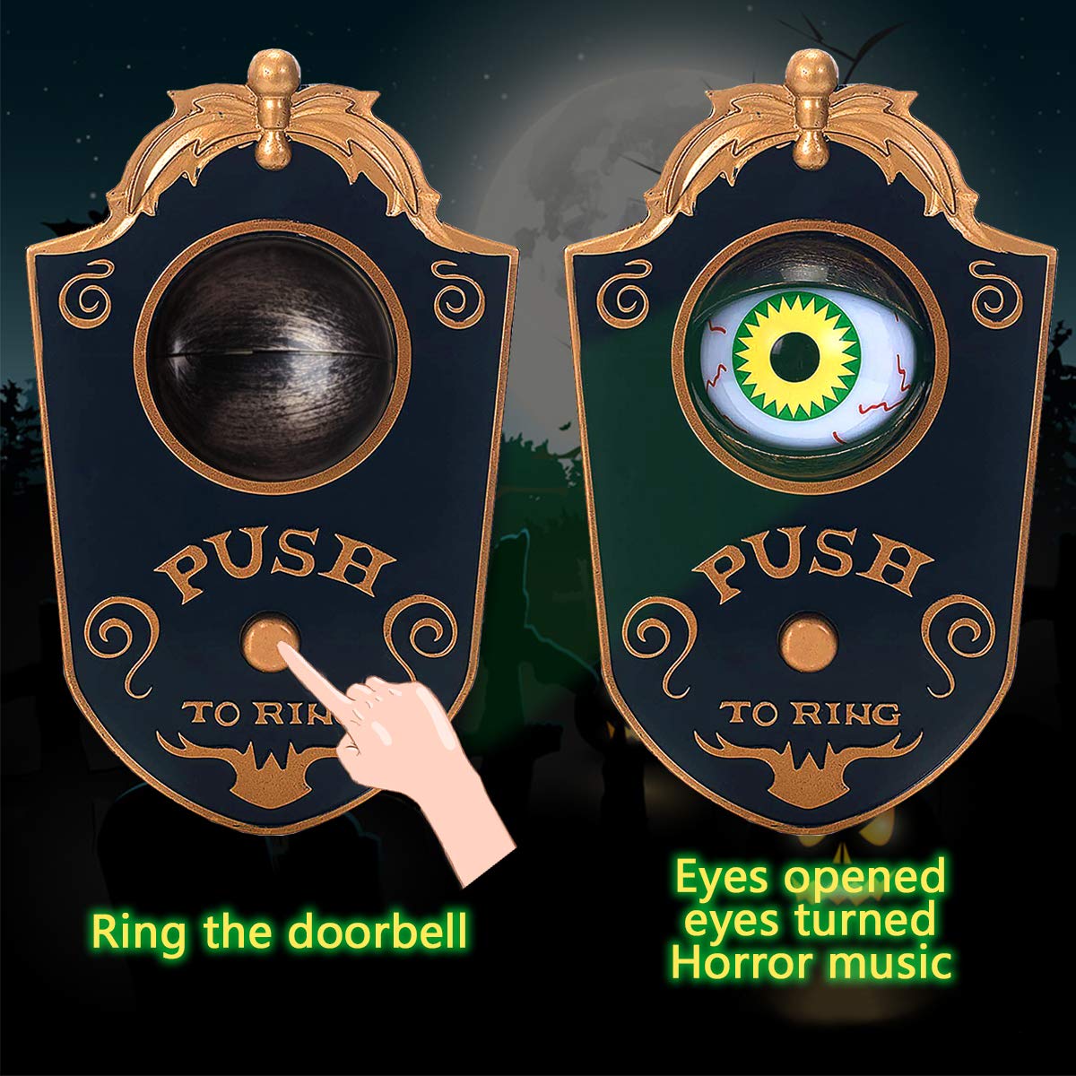 Animated Eyeball Halloween Doorbell Decor with Spooky Sounds - Scary Haunted House Prop for Halloween Party Decorations & Outdoor Trick-or-Treat Displays
