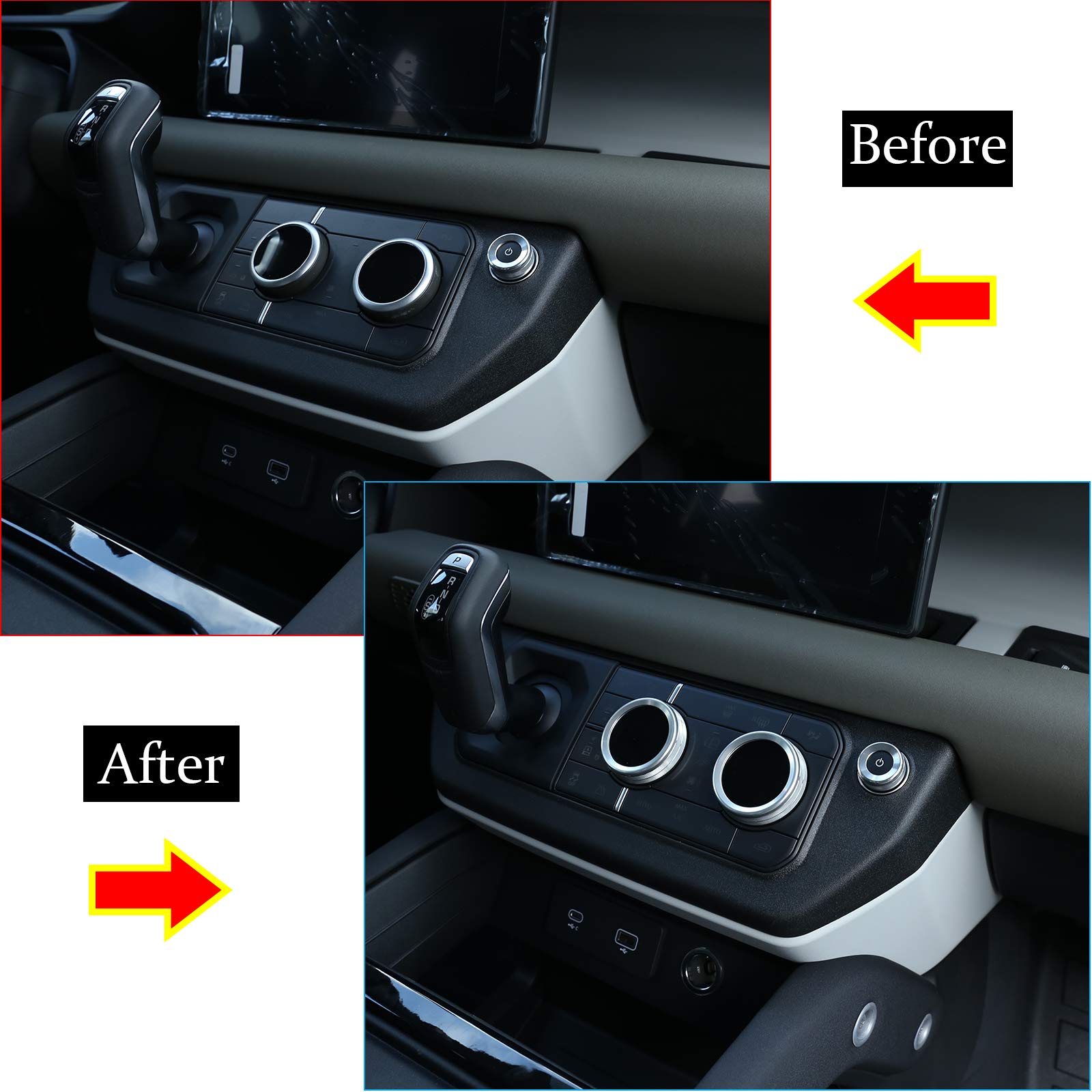 Premium Aluminum Alloy Car Interior AC & Volume Knob Covers - Compatible with 2020 Land Rover Defender 110 - Stylish Silver Trim Accessories | Perfect for Customization & Interior Protection