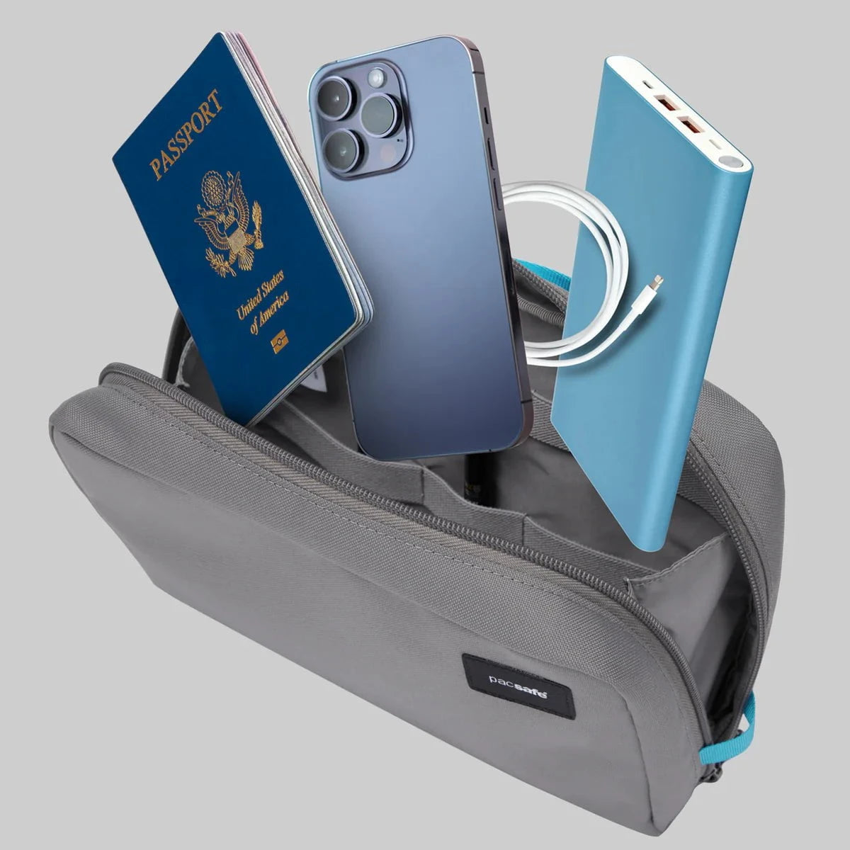 Pacsafe RFIDsafe™ RFID Blocking Gear Pouch - Anti-Theft Travel Wallet for Passport, Credit Cards & Cash - Secure & Compact for Airports, Commuting & Daily Use