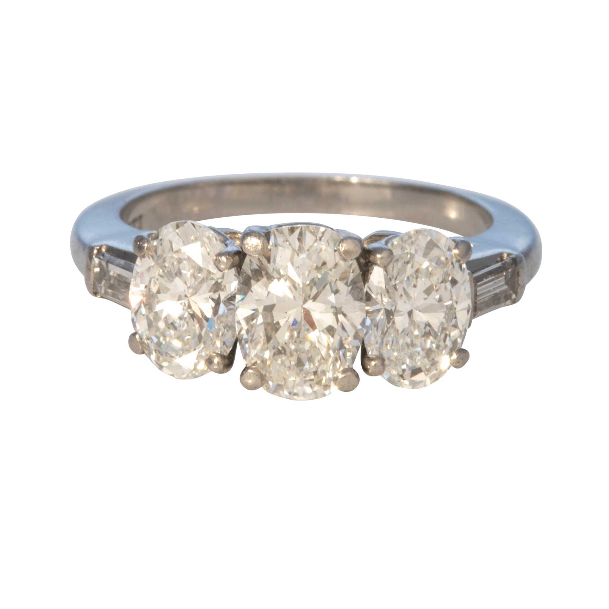 Vintage 2.53ctw Oval Diamond Three Stone Platinum Engagement Ring - Perfect for Wedding, Anniversary & Proposal Gifts