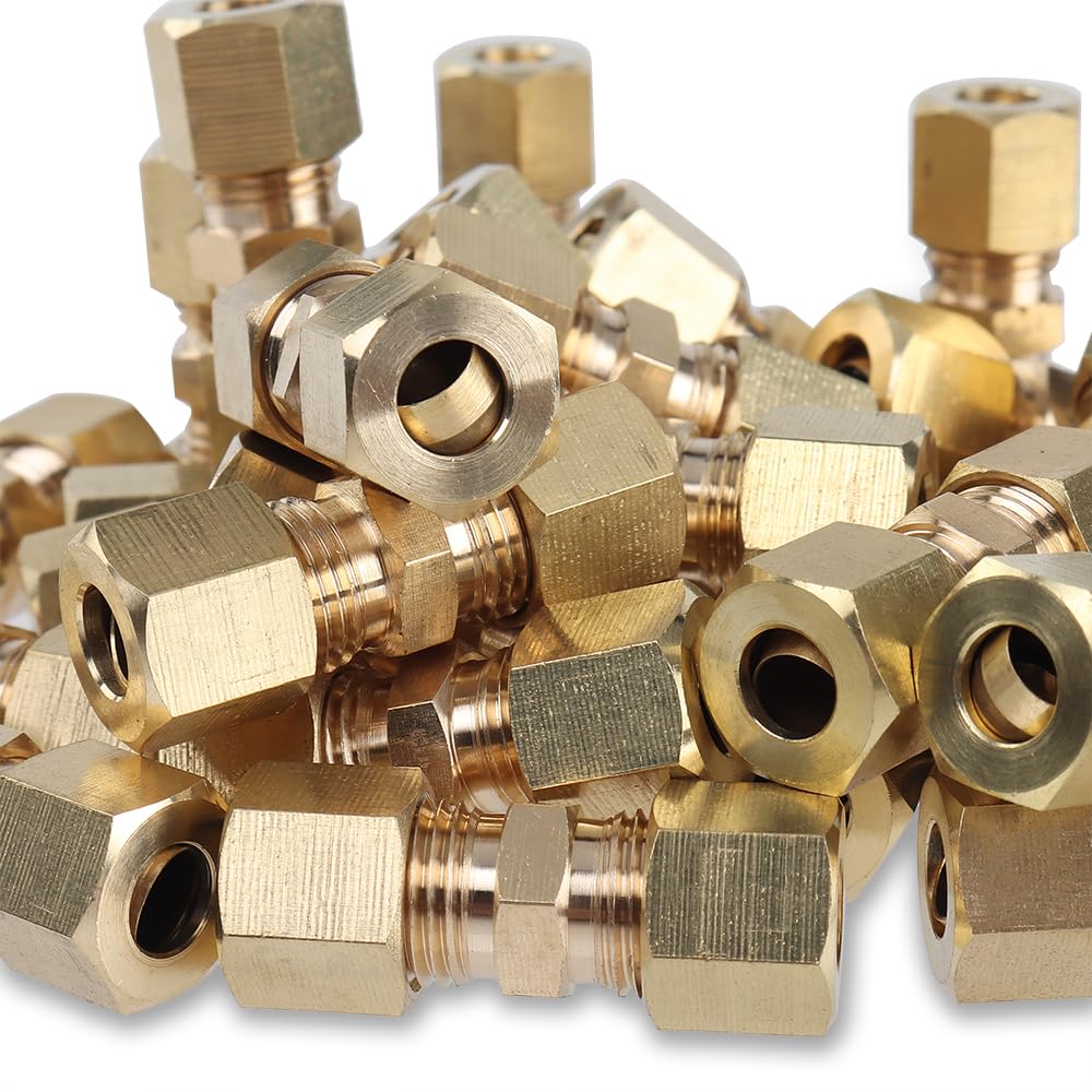 LTWFITTING 1/4-Inch OD Brass Compression Union Fitting (Pack of 300) - Perfect for Plumbing, HVAC, and Water Supply Systems