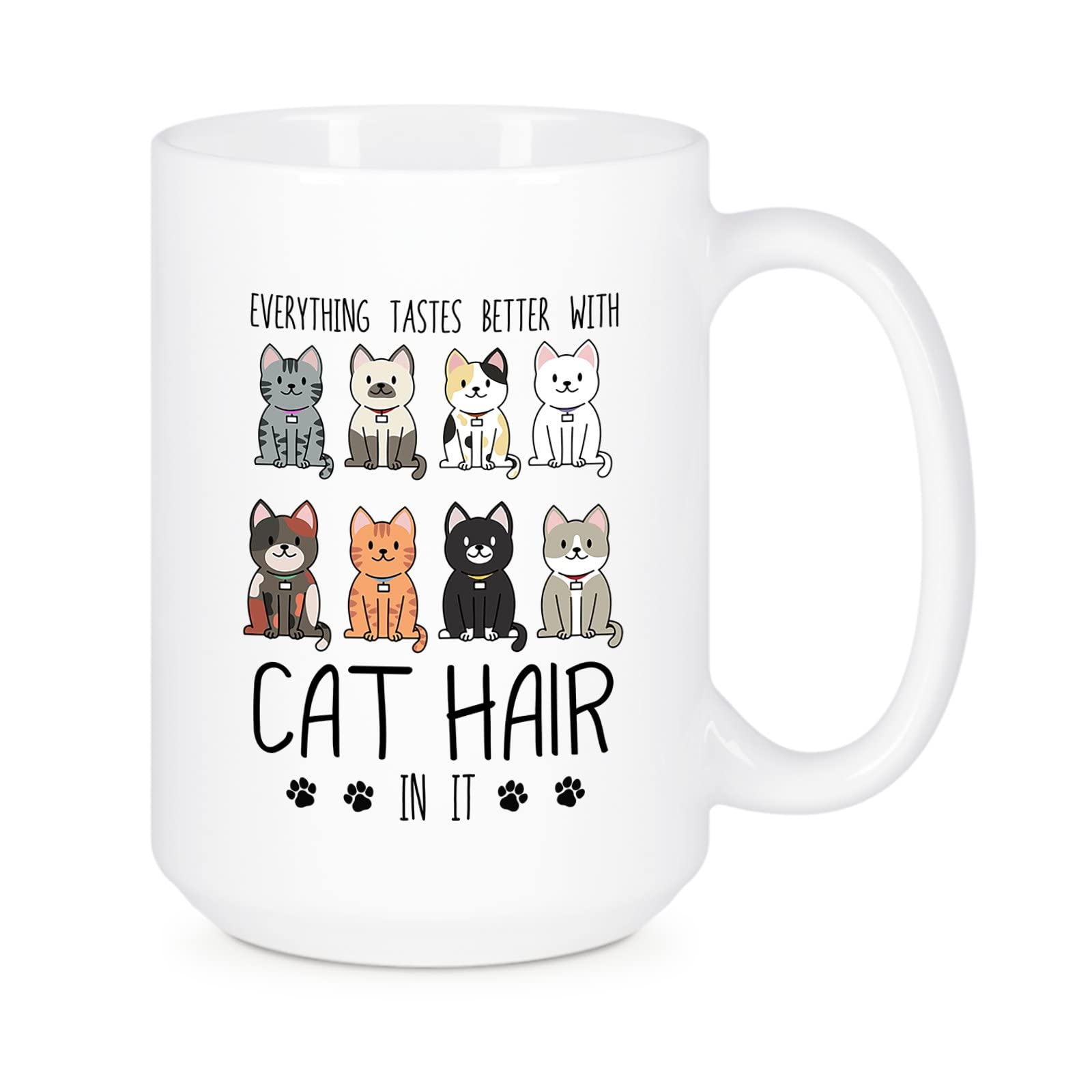 Funny Cat Hair Design Ceramic Coffee Mug - 11oz & 15oz White Pottery Cup for Cat Lovers | Perfect Gift for Birthday, Christmas, Family & Friends | Great for Home, Office & Travel Use