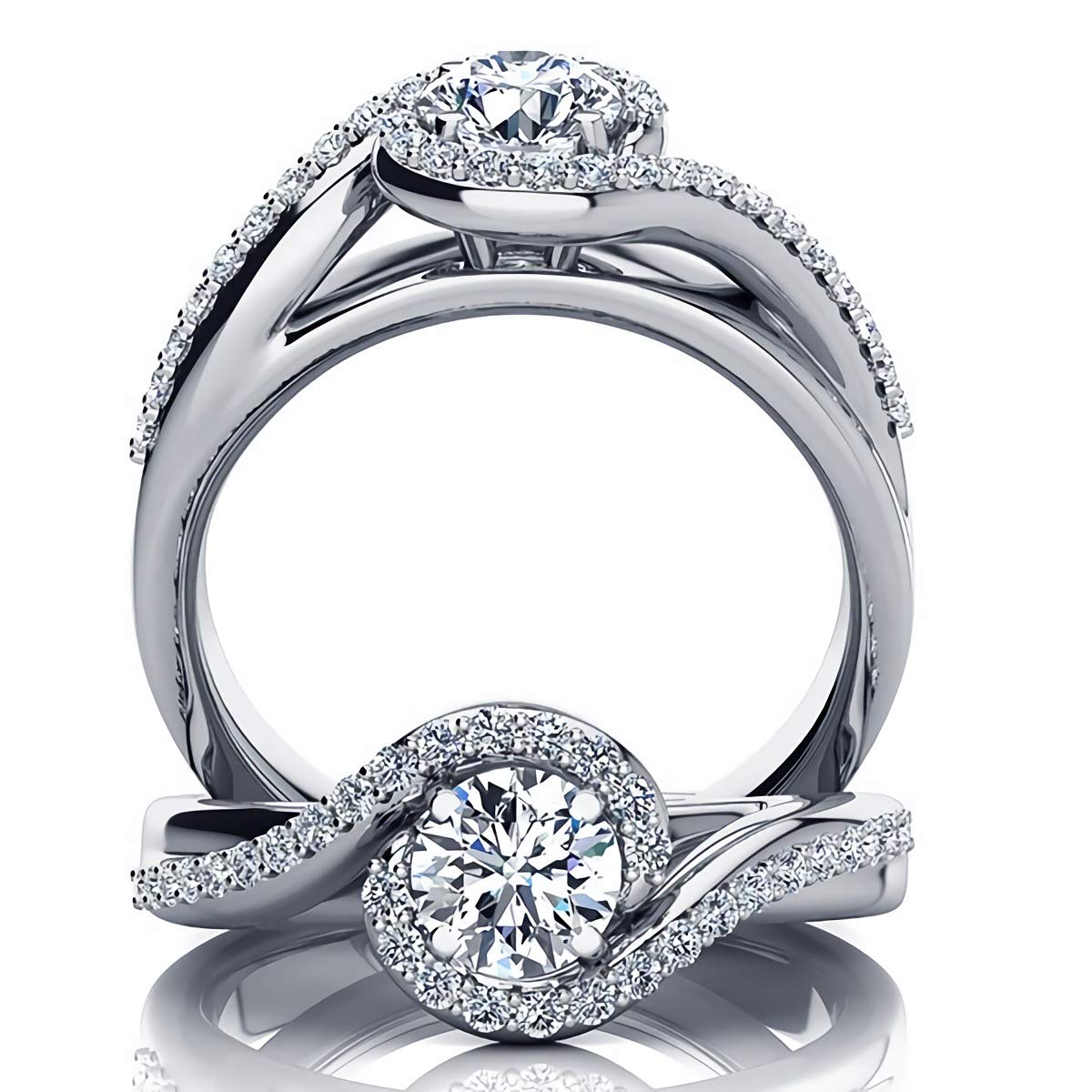 1CT Round Cut Moissanite Engagement Ring for Women - Platinum Plated Sterling Silver Wedding Band, Promise Ring & Anniversary Gift - Perfect for Proposals, Valentine's Day & Special Occasions