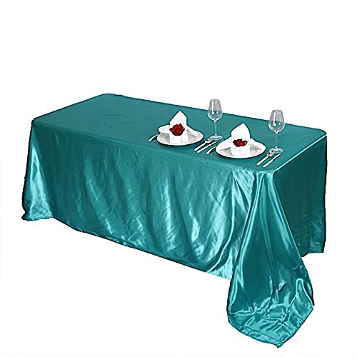 BalsaCircle 90x156 Inch Turquoise Satin Rectangle Tablecloth - Elegant Wedding Reception Table Cover, Durable Dining Table Linen for Kitchen & Special Events - Perfect for Banquets, Parties, and Home Decor
