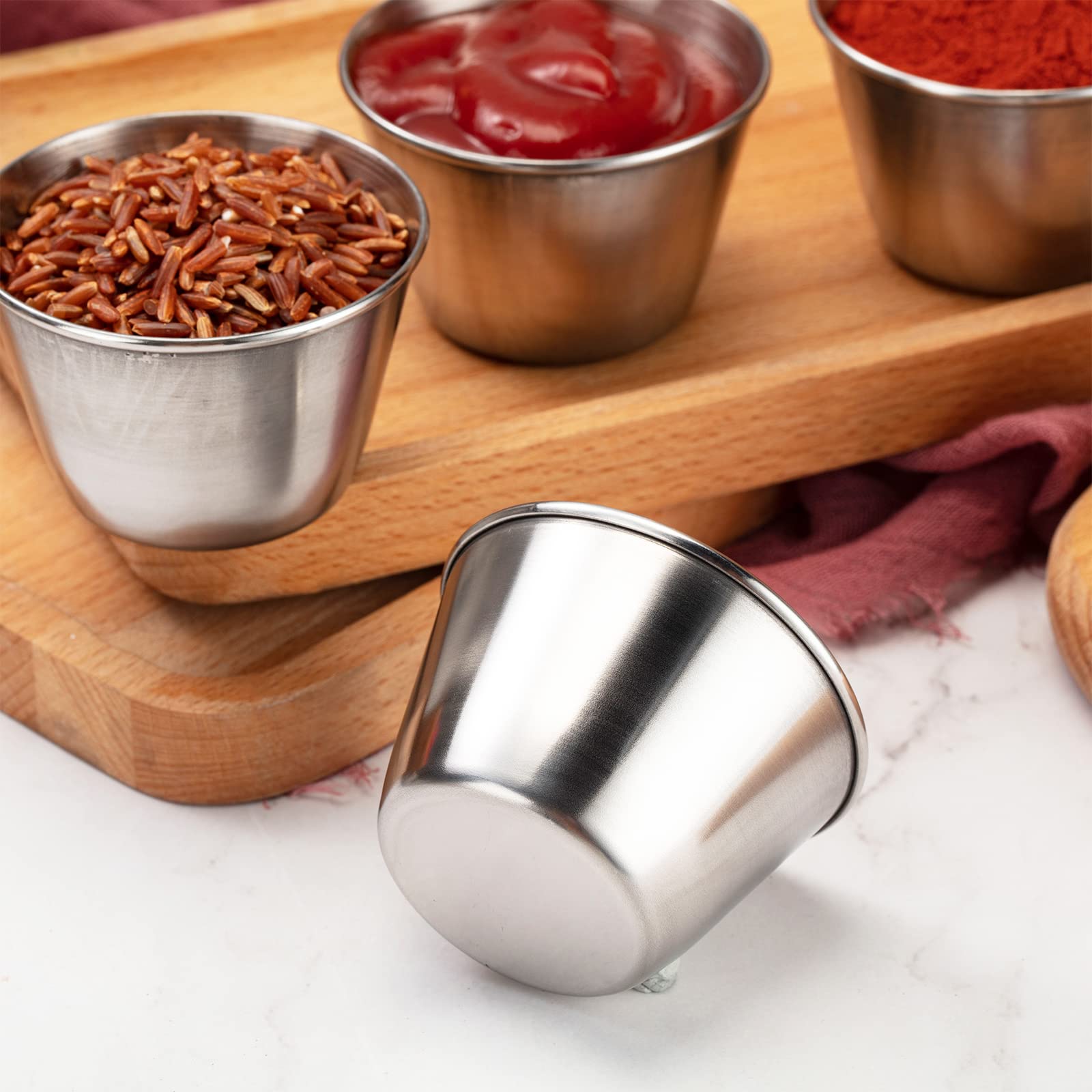 100 Pack 2.5 oz Stainless Steel Condiment Cups - Reusable Dipping Sauce Dishes for Vinegar, Butter, Ketchup, Honey | Perfect for Parties, BBQs, Picnics & Restaurants