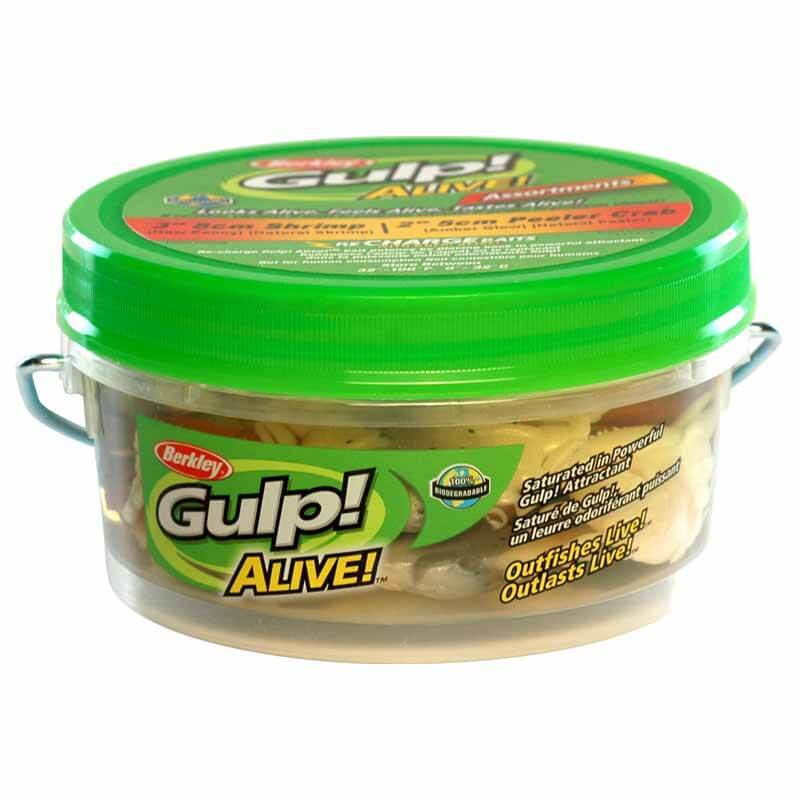 Berkley Gulp Alive Shrimp & Peeler Crab Pint Fishing Lure - Saltwater & Freshwater Bait for Bass, Trout, and Inshore Fishing