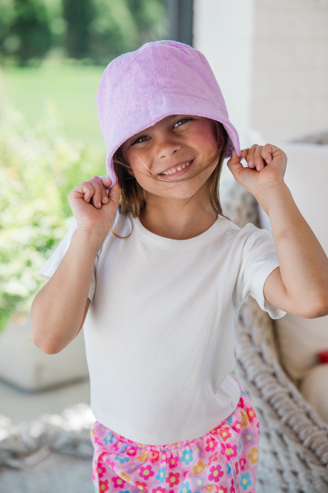 Kids Purple Terry Cloth Bucket Hat - Sun Protection & Comfortable for Outdoor Play, Beach, and Summer Activities