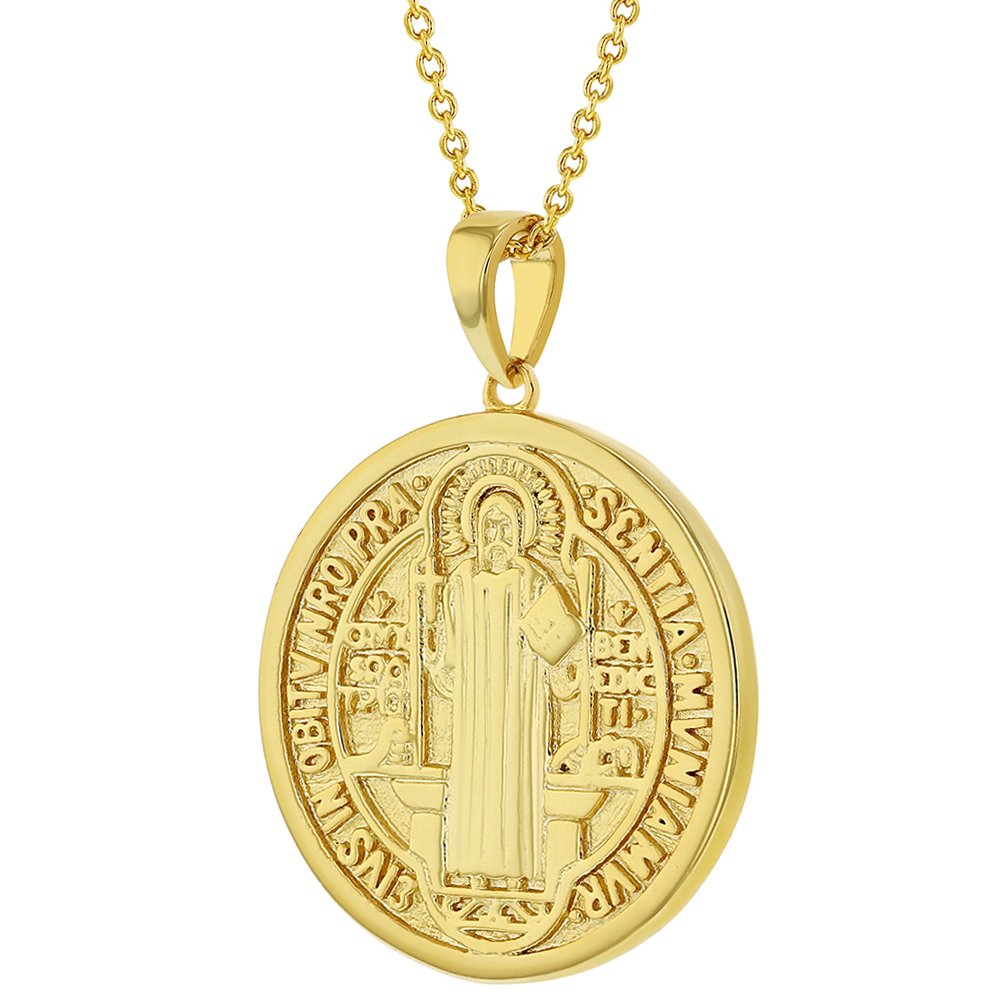 Gold Saint Benedict Medal Pendant Necklace - Religious Jewelry Gift for Women - Perfect for Daily Wear & Special Occasions