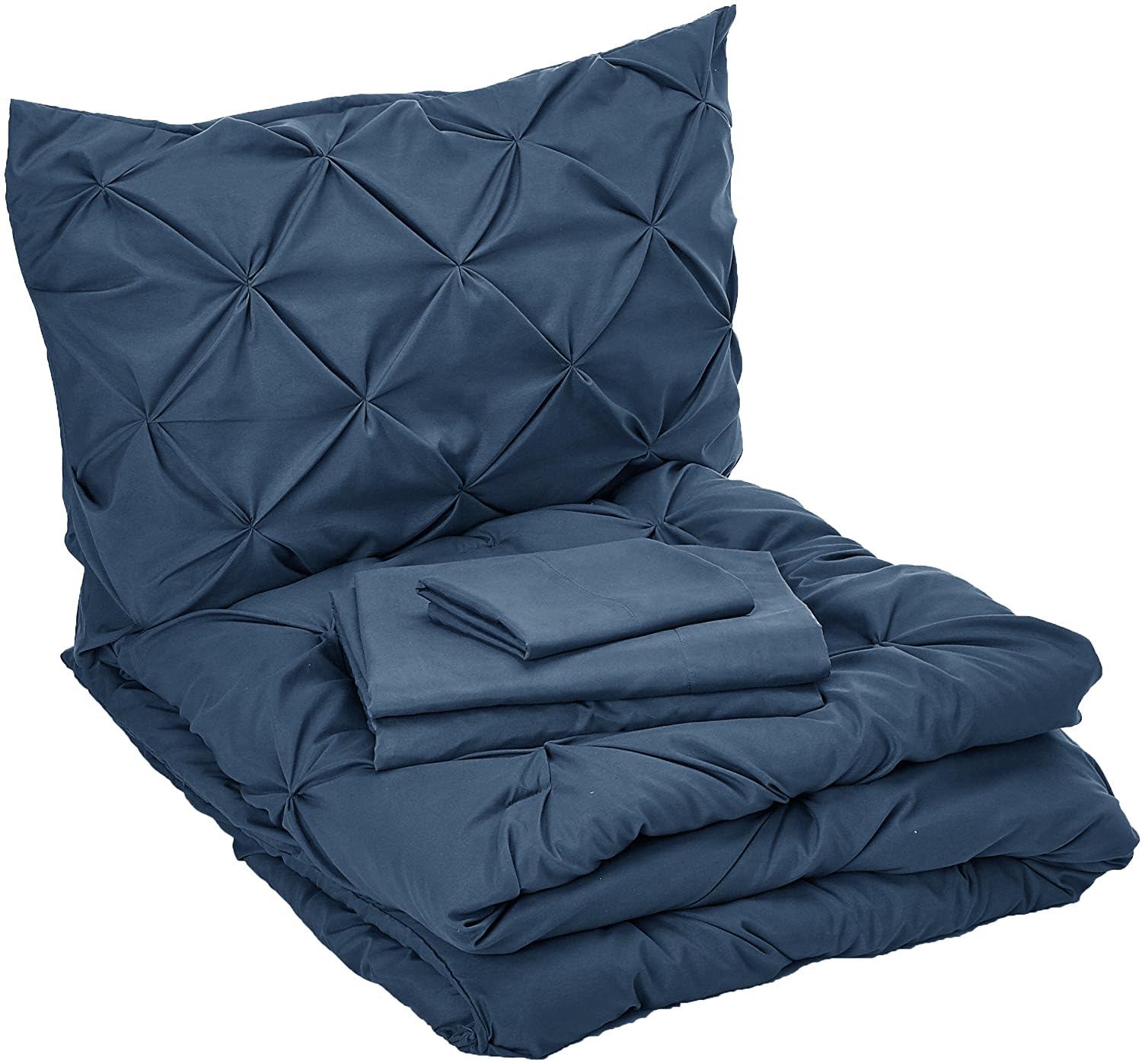 Luxury 6-Piece Bed-in-a-Bag Comforter Set - Ultra Soft & Cozy Complete Bedding Set with Double Sided Storage Pockets, Twin/Twin XL, Navy Blue - Perfect for Guest Rooms, Dormitories & Cozy Bedroom Retreats