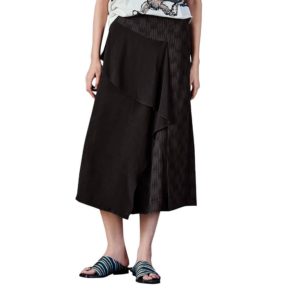Donoratico Women's Wide Leg Pants - Low Waist Jacquard Fabric with Ruffles & Ankle Length for Casual & Office Wear