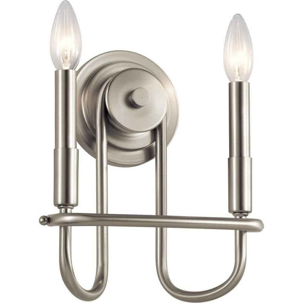 Vintage Style Brushed Nickel Wall Sconce - 2 Light Candle Holder with Exposed Bulb - 10.75