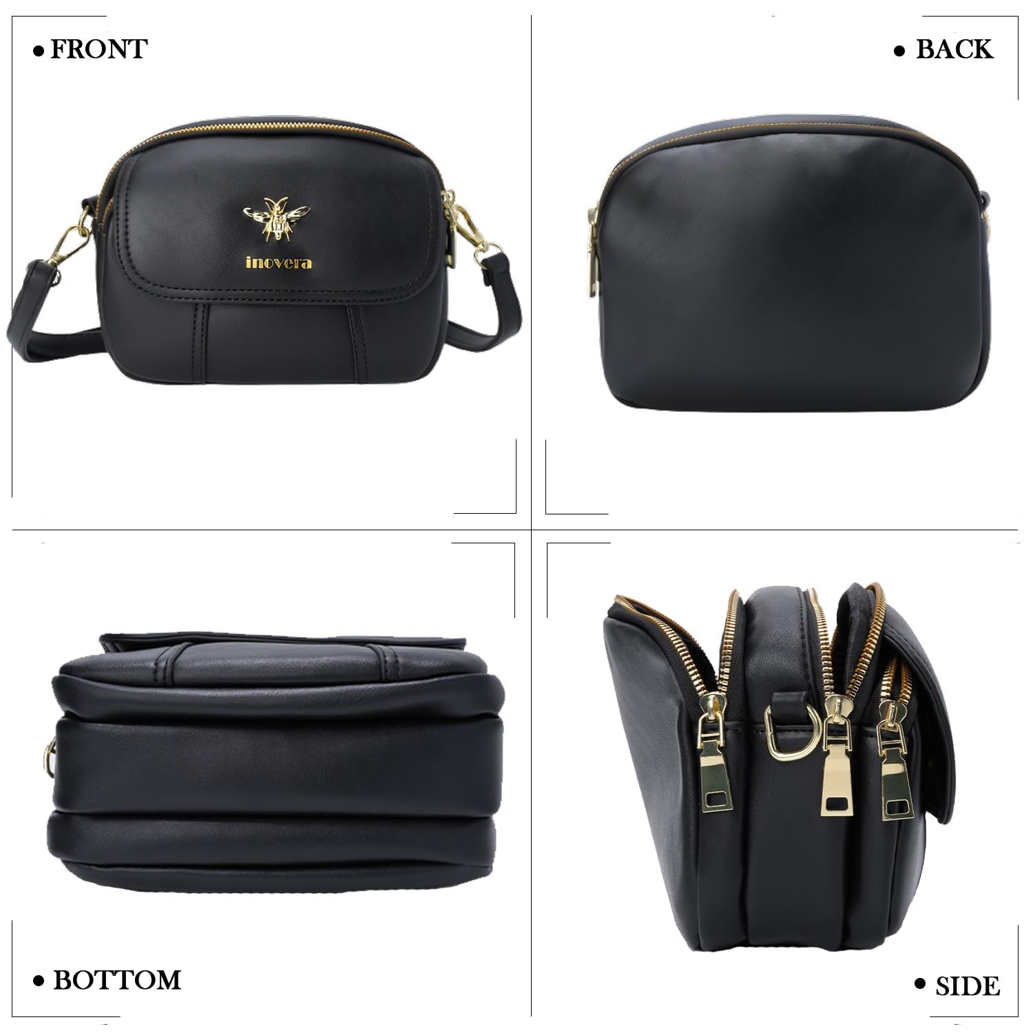 INOVERA Women's Crossbody Sling Bag - Adjustable Strap Shoulder Purse for Daily Use, Fashionable Messenger Handbag for Girls & Women (Black) | Perfect for Work, Travel, Shopping & Casual Outings