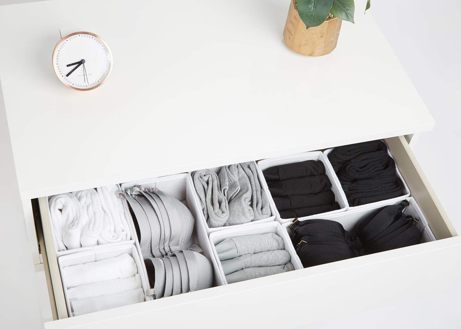 12-Piece White Large Drawer Organizer Set for Clothes, Underwear & Wardrobe | Space-Saving Dresser Storage Solution for Bedroom, Closet & Travel