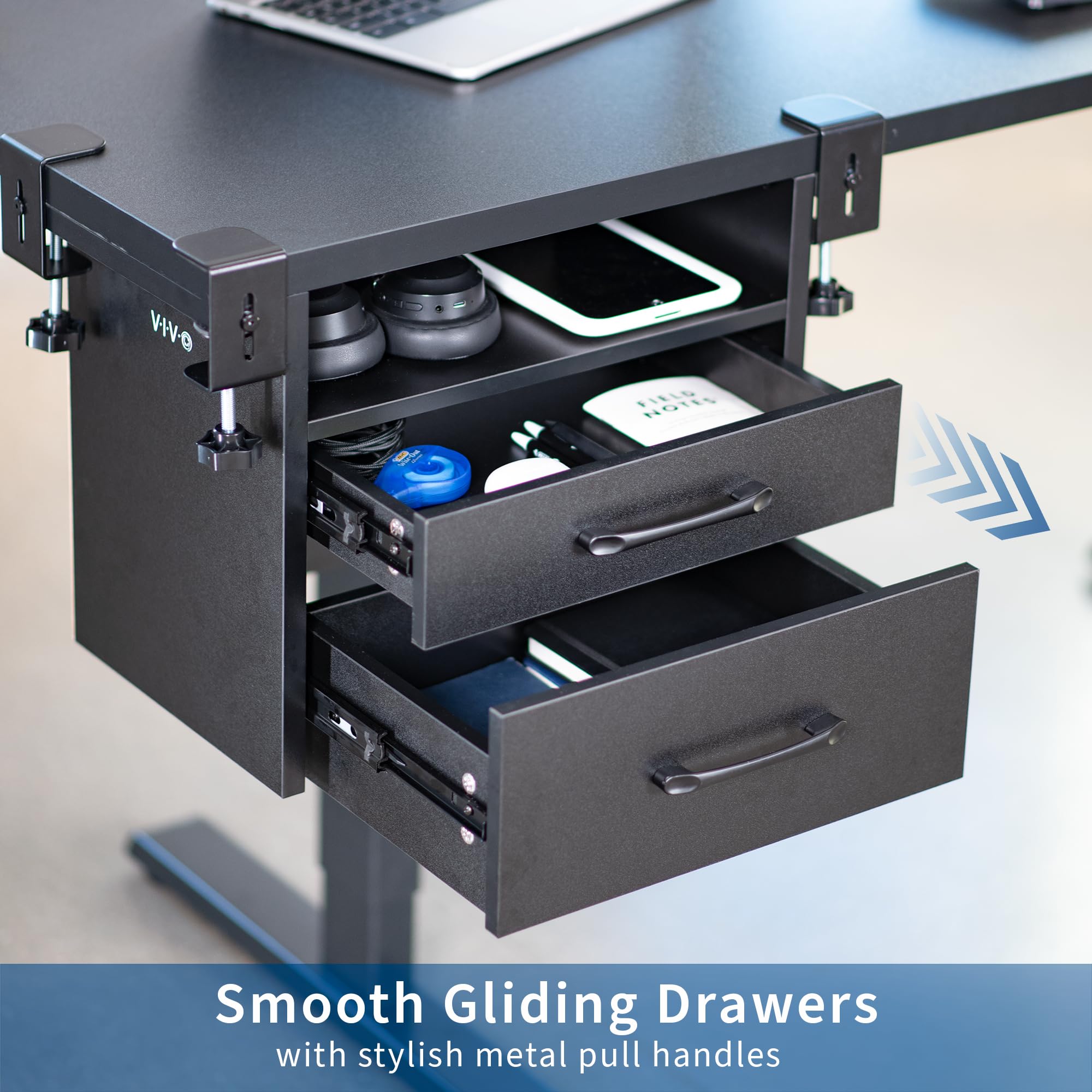 VIVO Black Under Desk Corner Drawer & Shelf System - Multi-Level Storage Organizer for Office Supplies, Gaming Devices, Accessories | Perfect for Home Office, Gaming Setup & Workspace Organization