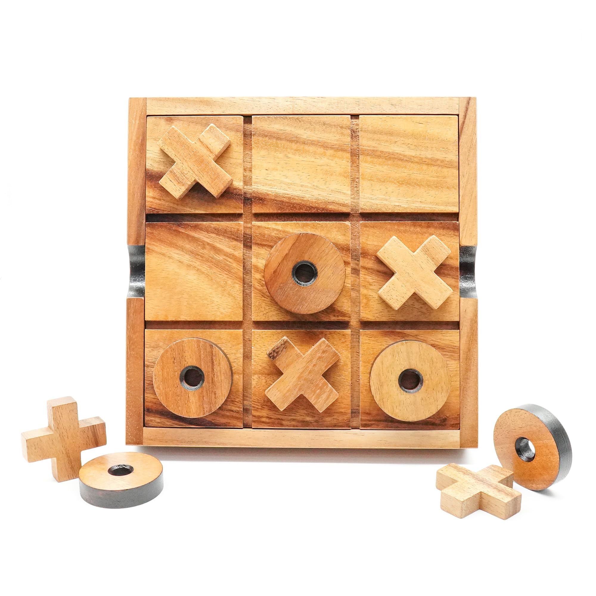 BSIRI Extra Large Tic Tac Toe Board Game Set - 8.6 Inch Wooden Strategy Game for Kids, Family Game Night & Adults | Farmhouse Coffee Table Decor | Unique Gift for Birthday, Christmas & Housewarming | Perfect for Indoor Play, Parties & Home Decoration