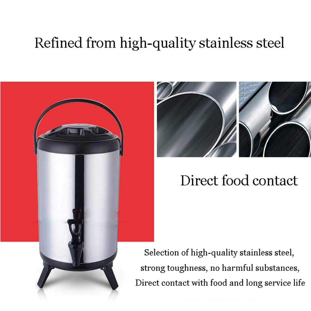 Stainless Steel Insulated Beverage Dispenser with Tap - Commercial Warm & Cold Drink Dispenser for Tea, Espresso, Milk Tea - Perfect for Parties, Hotels, Cafes & Beverage Shops