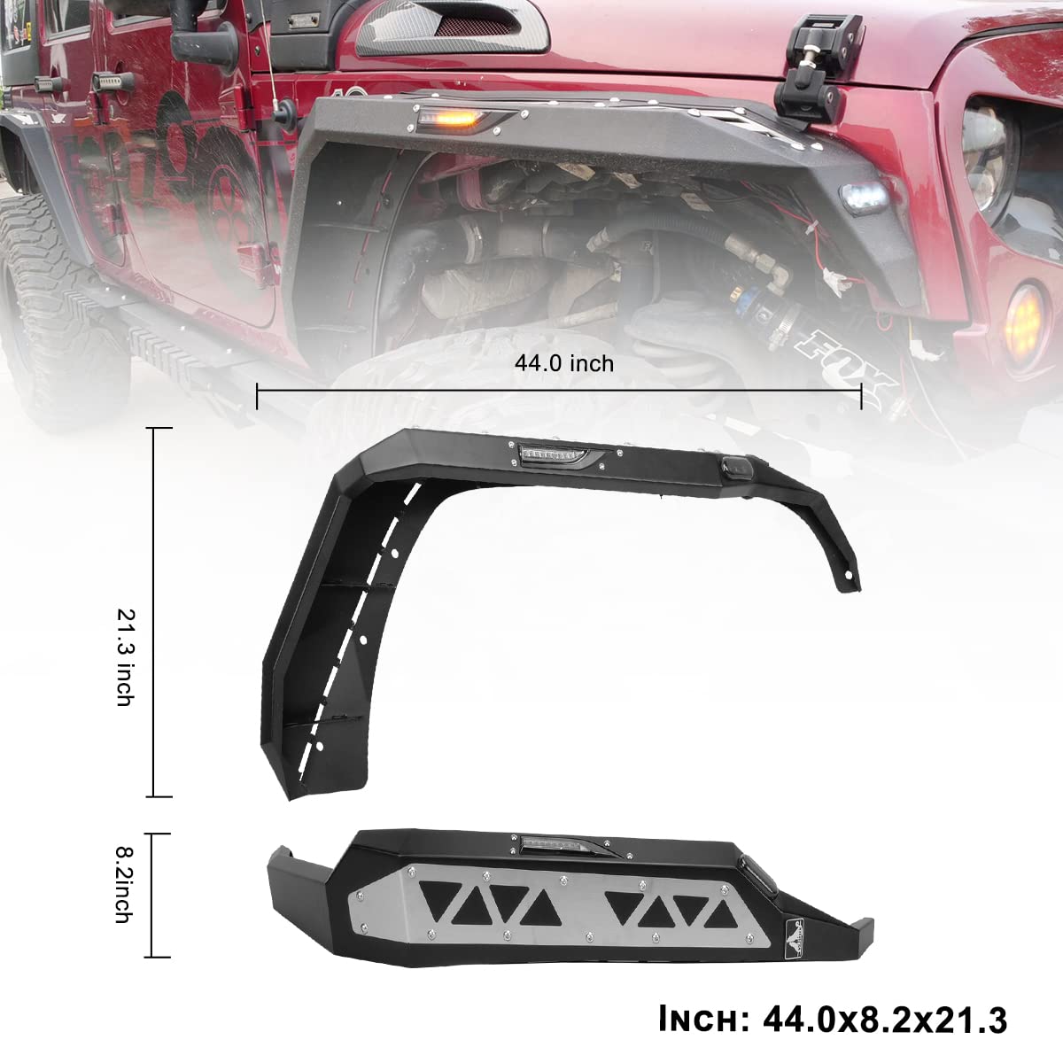 ROXX Front Fender Flares with LED Lights for 2007-2018 Jeep Wrangler JK - Durable Off-Road Protection & Stylish Upgrade for Jeep Enthusiasts | Perfect for Trail Riding & Urban Driving