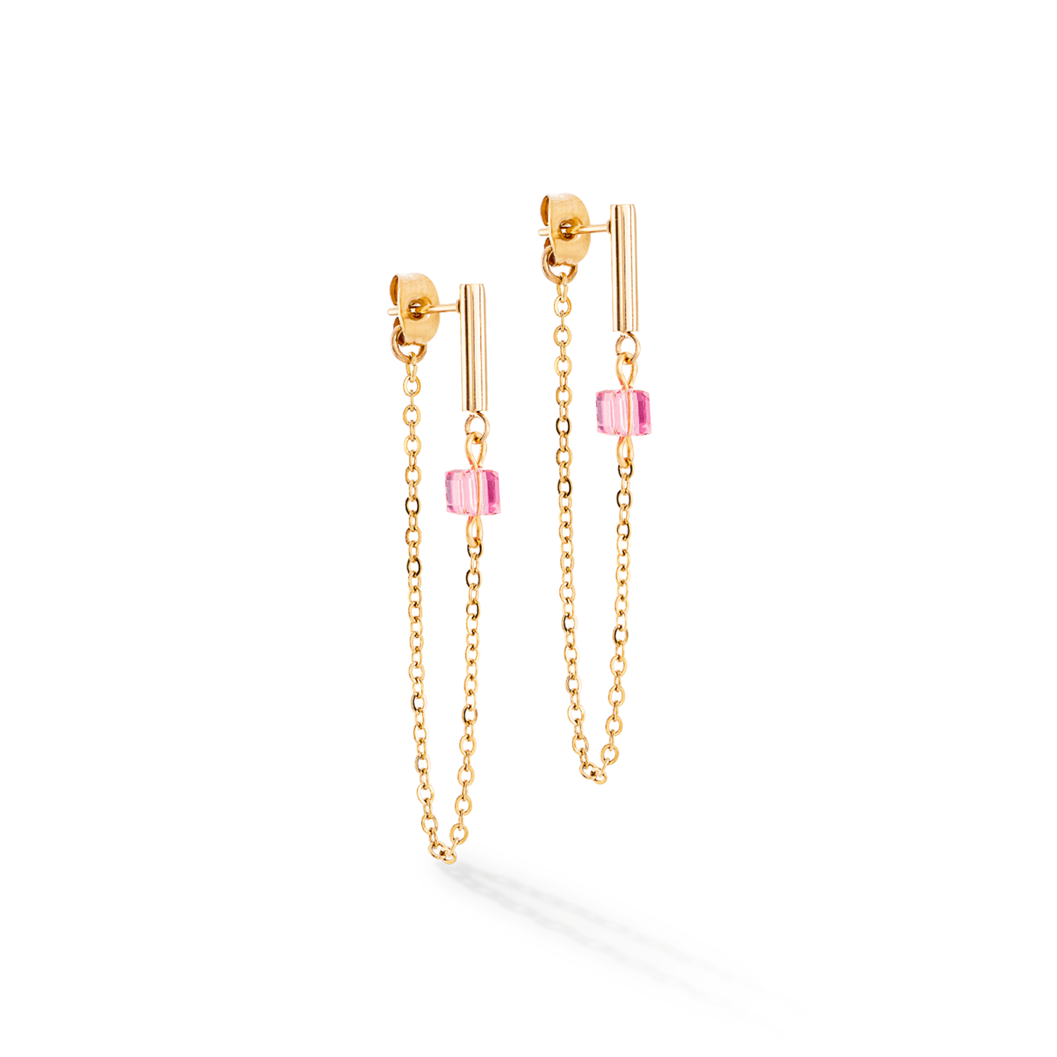 Mini Cube & Chain Gold Pink Earrings for Women - Trendy Dainty Jewelry for Everyday Wear, Parties & Gifts