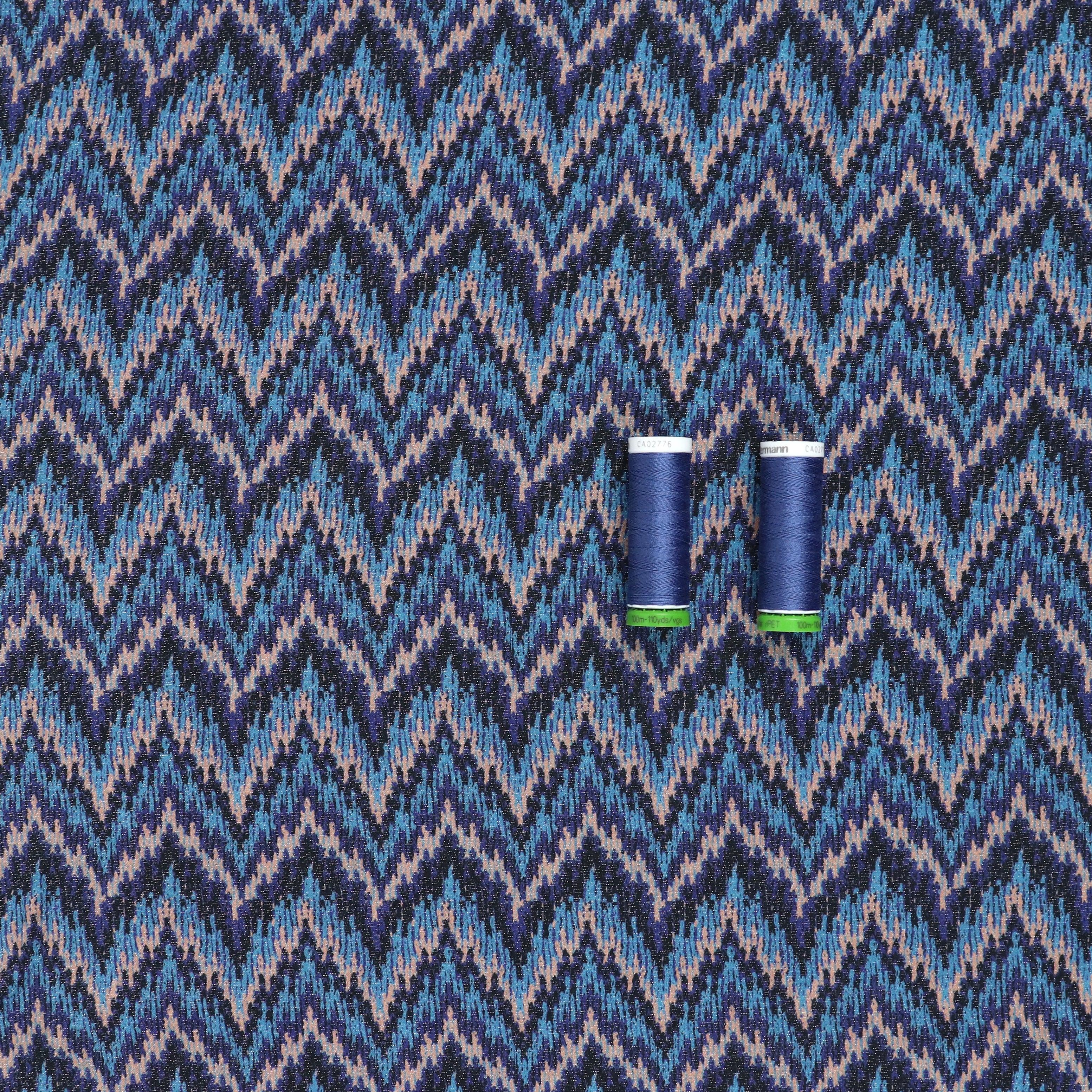 Viscose Lawn Fabric - Sparkle Zigzag Pattern in Blue | Soft & Breathable Material for Dresses, Skirts & Summer Clothing | On Sale Now