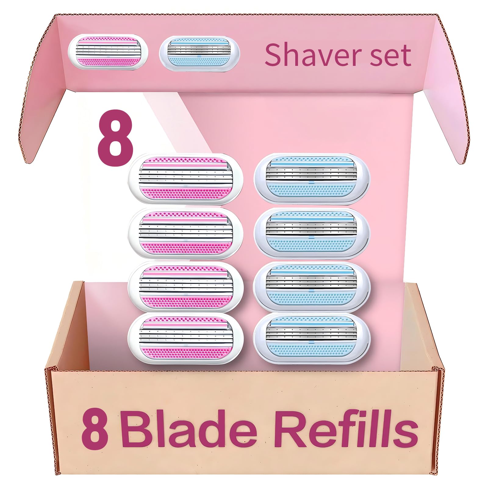 Premium Women's Razor Blade Refills (8-Pack) - Smooth Shaving Razor Blades for Women, New Version with Pink & Blue Handles - Perfect for Legs, Underarms & Bikini Line Shaving