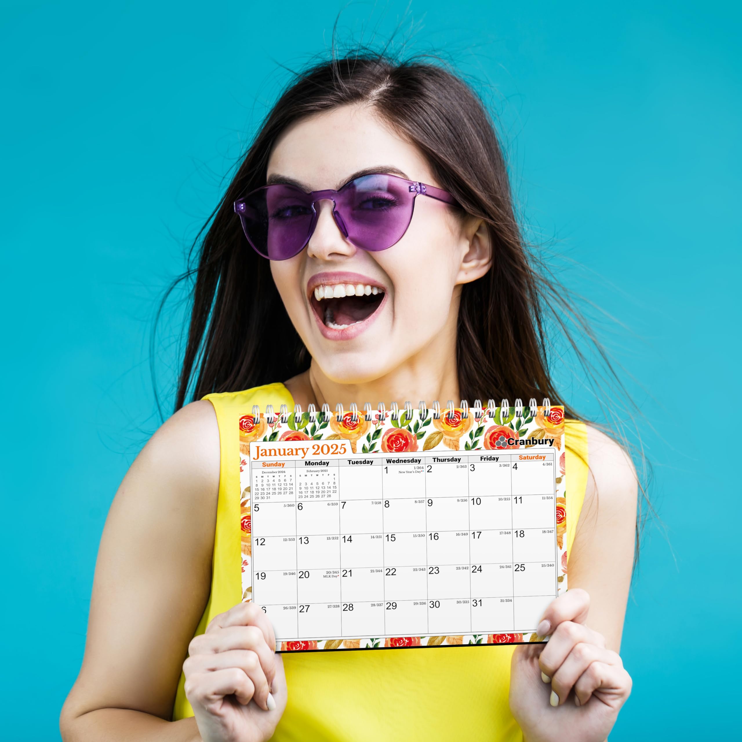 CRANBURY Standing Desk Calendar 2025 - Floral 8x6 Desktop Planner (January-December 2025) | Monthly Flip Calendar with Stickers | Perfect for Office, Home & Gift Giving | Beautiful Floral Design Small Calendar for Workstation & Study Desk
