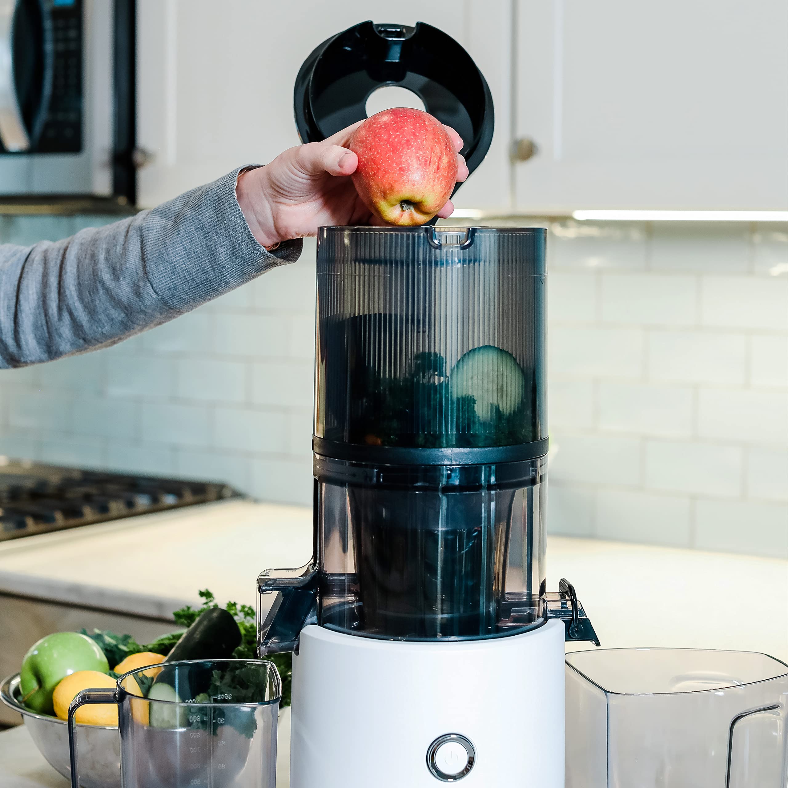 Omega Slow Masticating Juicer - Cold Press Fruit & Vegetable Juice Extractor with 68oz Large Hopper, 150W Motor, Easy Clean Design - Perfect for Healthy Juicing at Home, Gym or Office (White)
