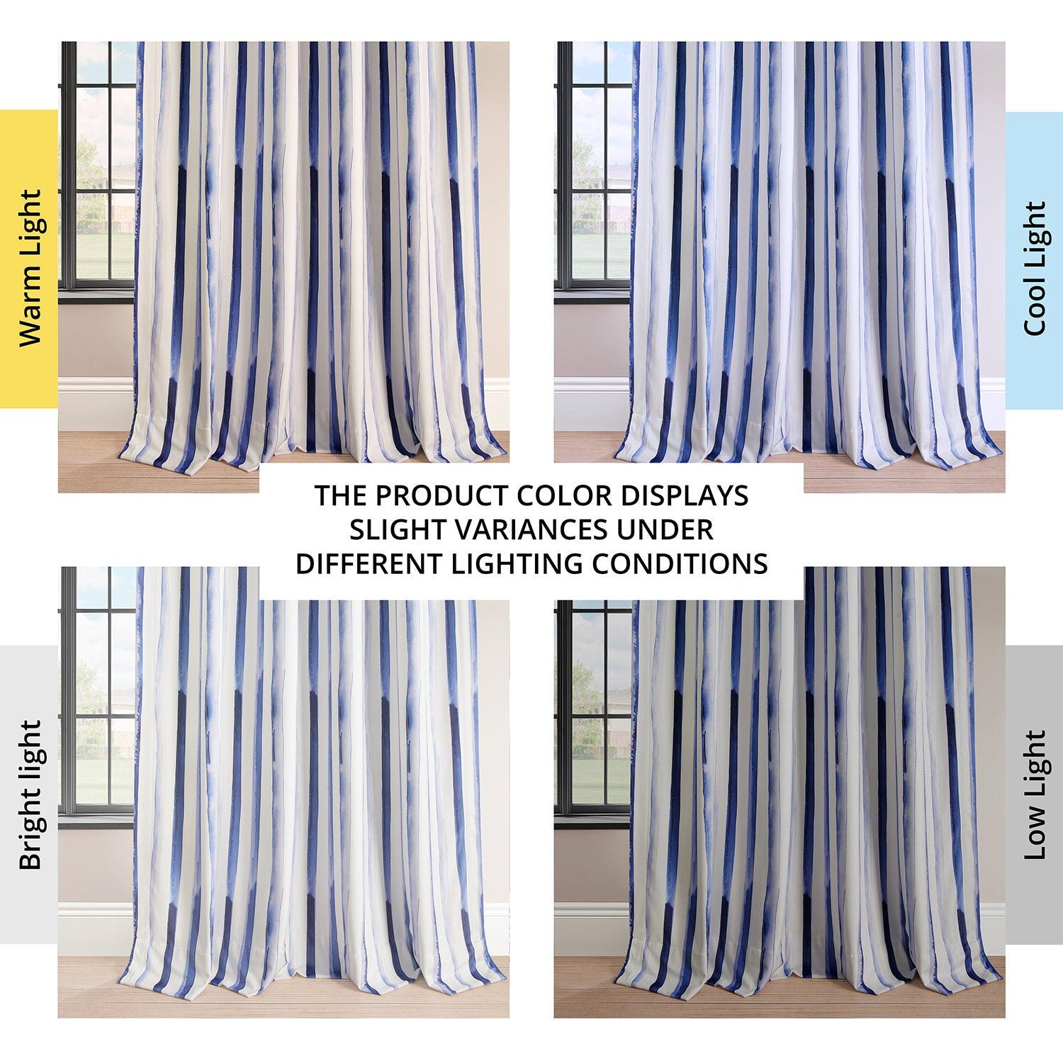 Waves Vertical Blue Striped Barcelona Velvet Blackout Curtains - Thermal Insulated Window Drapes for Living Room & Bedroom