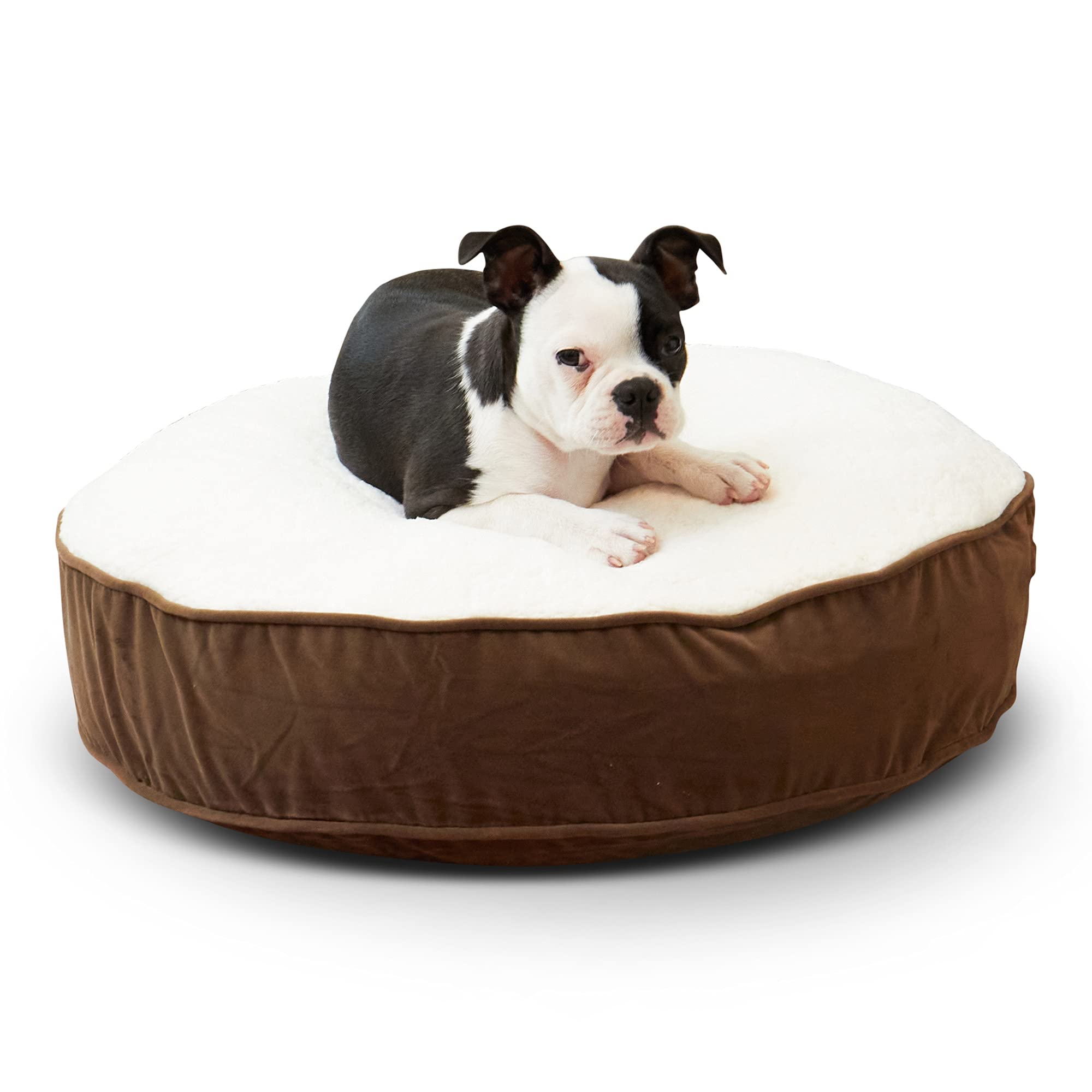 Premium Round Dog Bed for Small Breeds - South Pine Porch Samson Deluxe Pillow Style Pet Bed, Latte Color, 24