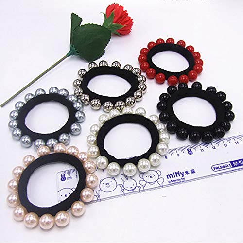 10PCS Women's Polychromatic Pearl Hair Ties - Stretch Ponytail Bands for Girls