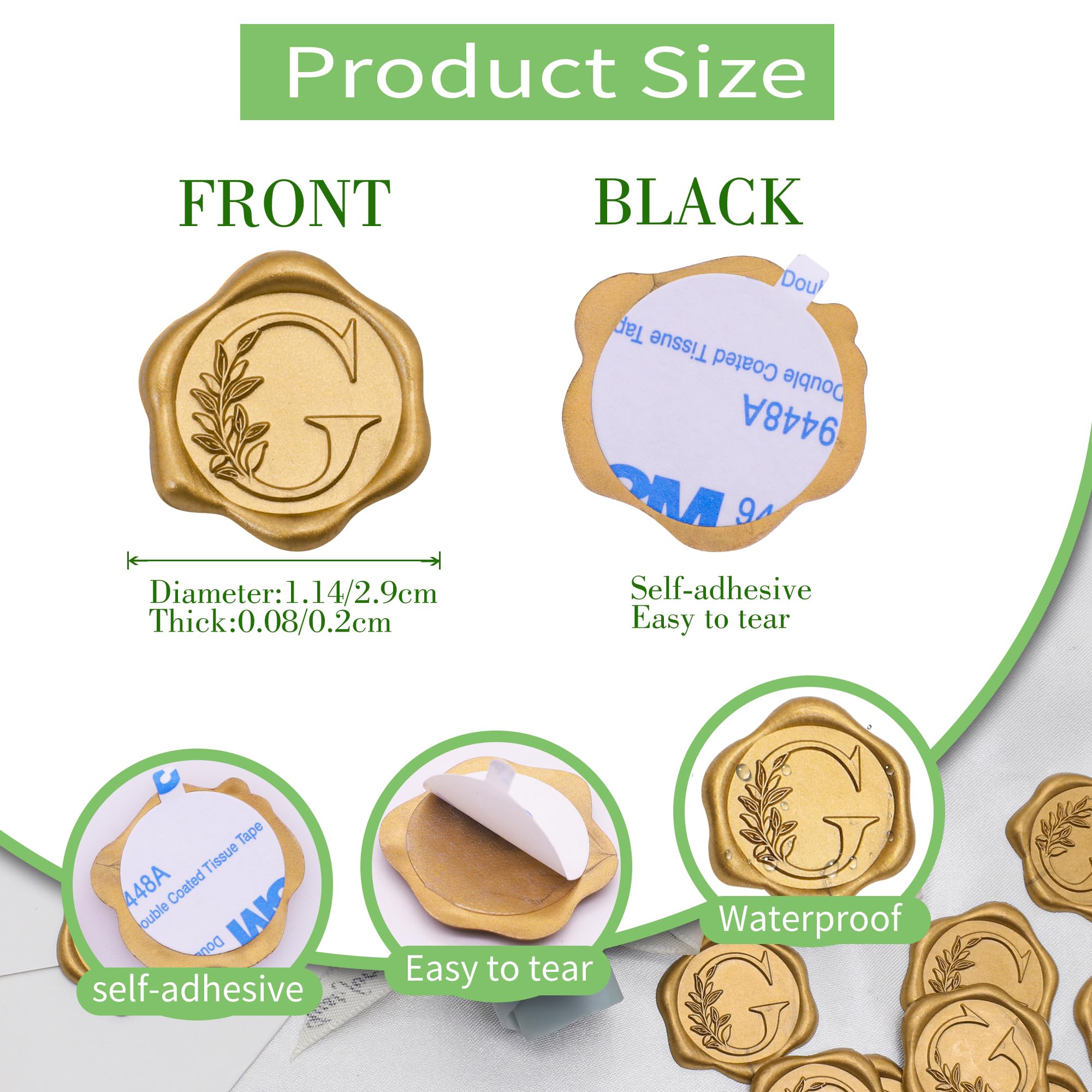 SWANGSA 100-Pack Letter R Wax Seal Stickers - Antique Gold Botanical Leaves for Wedding Invitations & Envelopes