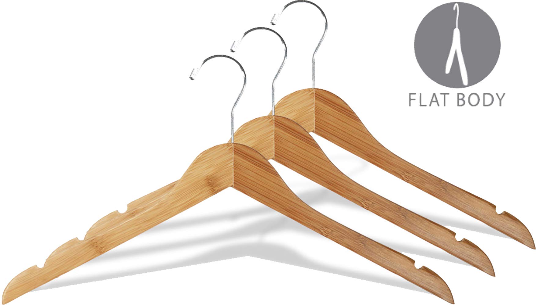 Eco-Friendly 17 Inch Bamboo Clothes Hangers with Lacquer Finish & Chrome Swivel Hook - 12 Pack for Shirts, Dresses, Coats & Suits - Space Saving Wardrobe Organization by The Great American Hanger Company - Perfect for Closet, Laundry Room & Travel
