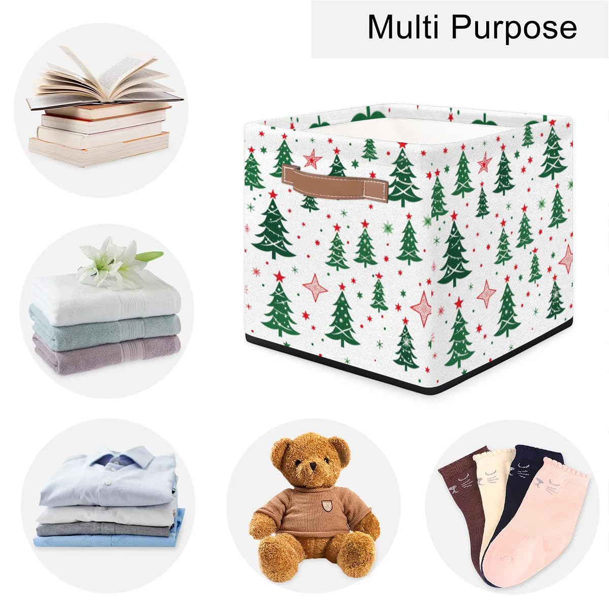 **Collapsible Cube Storage Baskets with Handles - Fabric Organizer Bins for Shelves, Toys, Towels & Closet - Christmas Tree Storage Boxes for Holiday Decor & Home Organization**