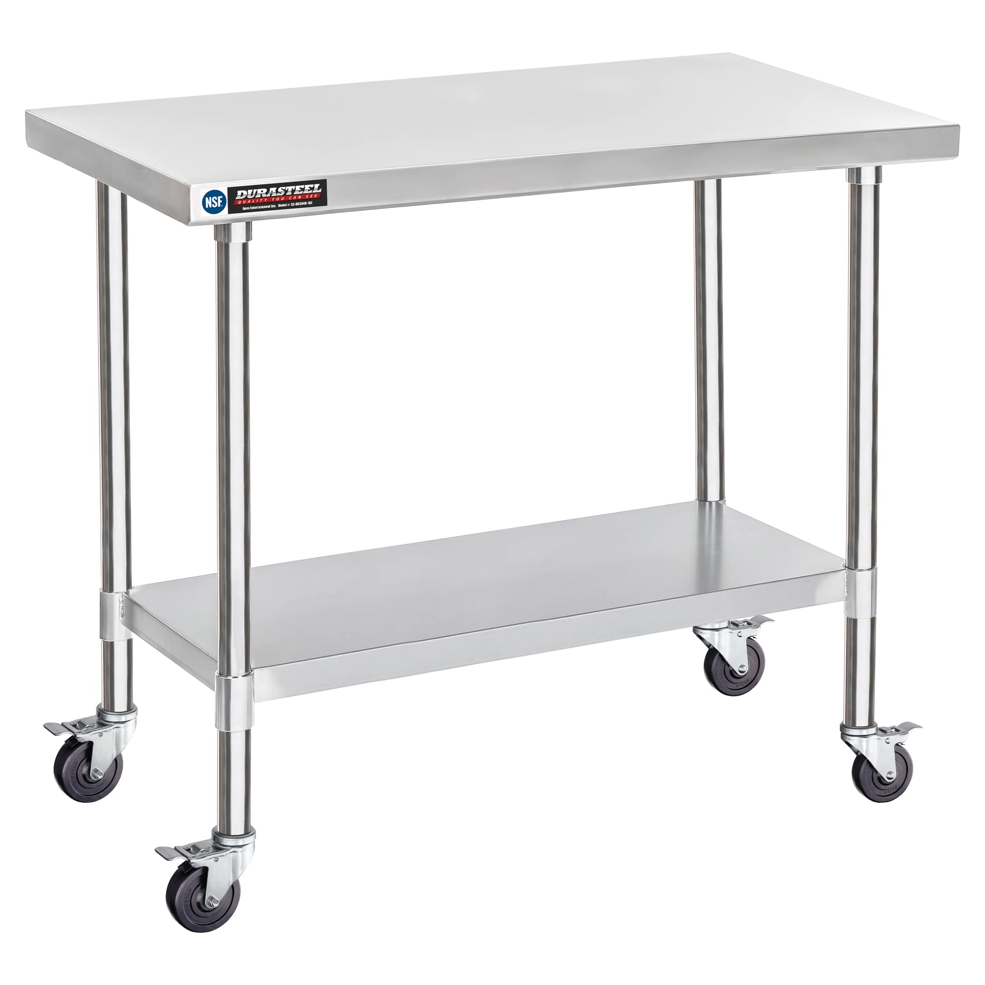 NSF Certified DuraSteel 30x48 Inch Stainless Steel Food Prep Table with Wheels - Heavy Duty Commercial Workbench for Restaurant Kitchen, Warehouse, Home & Garage Use - Perfect for Food Preparation, Workshop Projects & Storage Organization