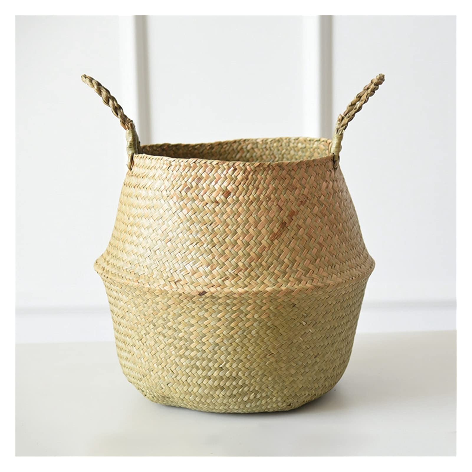 Handmade Seagrass Storage Basket - Foldable Woven Laundry & Clothes Basket, Garden Flower Planter (27x24cm) - Perfect for Home Organization, Nursery Decor & Outdoor Plant Display