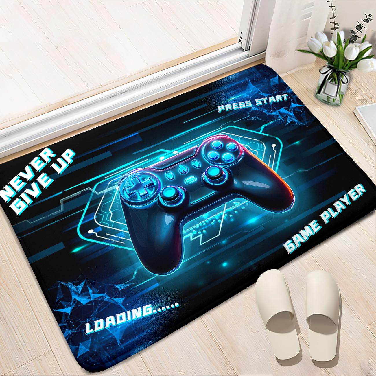 3D Gamepad Controller Gamer Area Rug - Blue Boys Kids Room Floor Mat for Living Room, Teen Game Player, Home Decor - 35